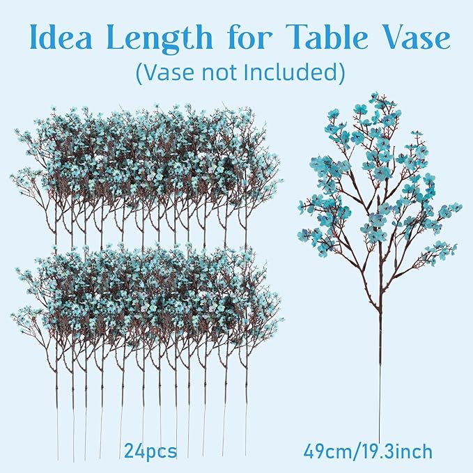 24 PCS Babys Breath Artificial Flowers Bulk, Real Touch Gypsophila Faux Silk Flowers for Vase Wedding DIY Home Table Centerpiece Indoor Outdoor Spring Decorations (Blue)