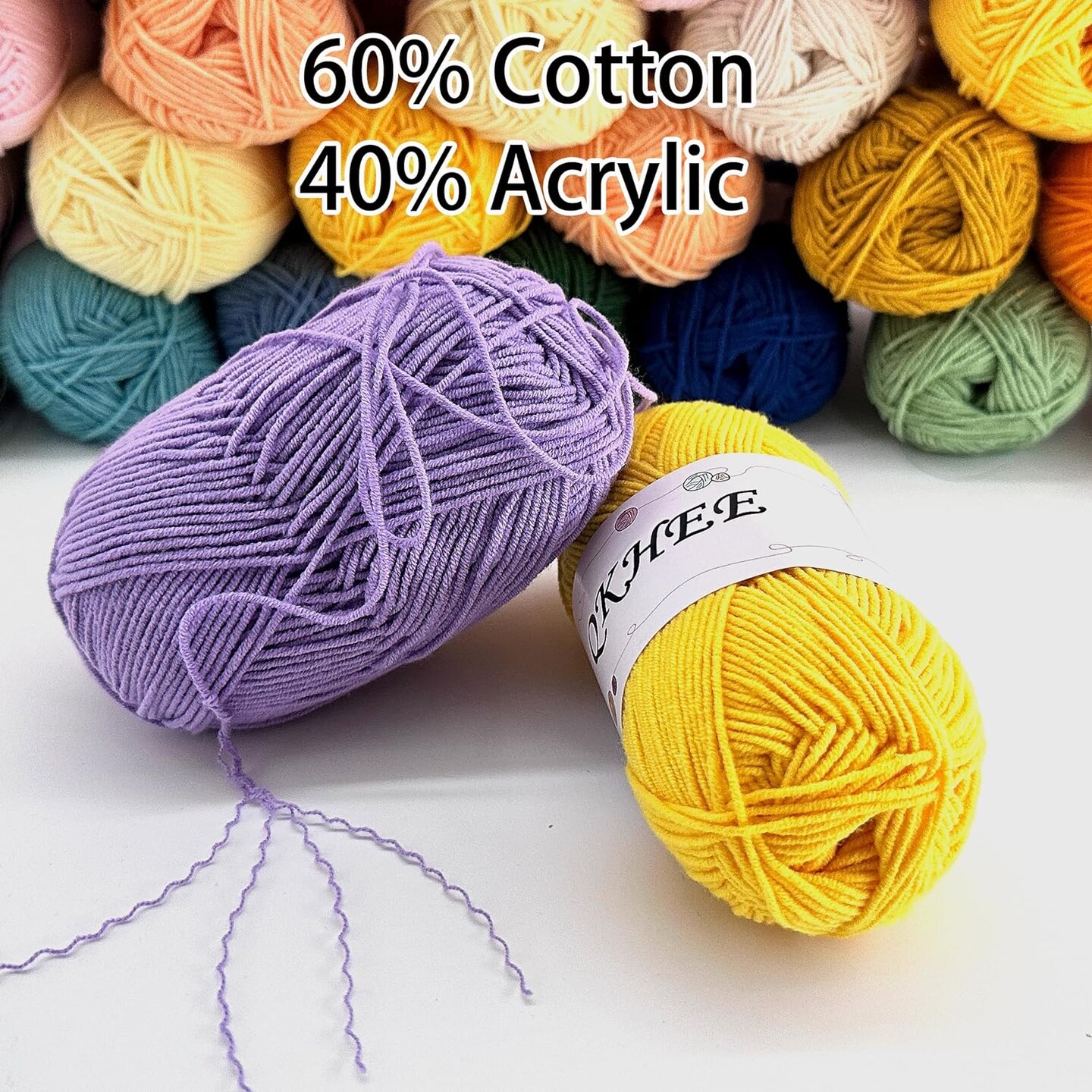 12-Pack Fine/Fingering Weight Yarn – 50g / 195yd Each, 60% Cotton 40% Acrylic, Soft Multicolor Yarn Kit for Crochet, Knitting, Granny Squares & Amigurumi (Spring Colors)