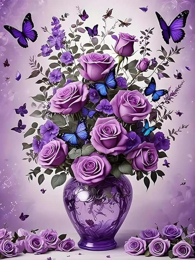 Floral&Butterfly Diamond Art Kits for Adults Beginners,DIY 5D Diamond Painting Flowers,Round Full Drill Gem Art for Adults,Diamond Dots Paintings Picture Crafts Home Wall Decor 12x16 in