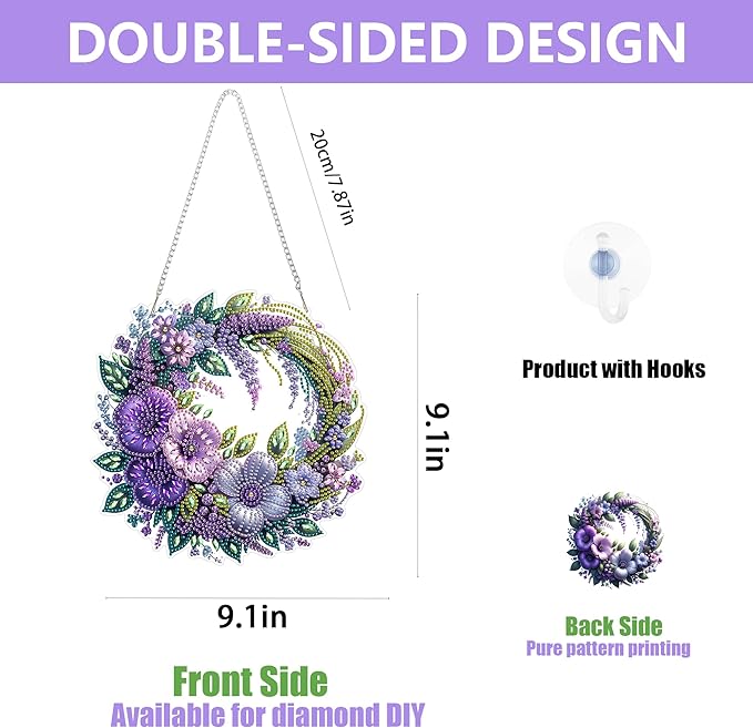 Spring Diamond Art Hanging Kit for Adults, DIY Diamonds Painting Door Hanging Board Kit, Special Crystal Diamond Art Painting Pendant Ornament (Flower Wreath)