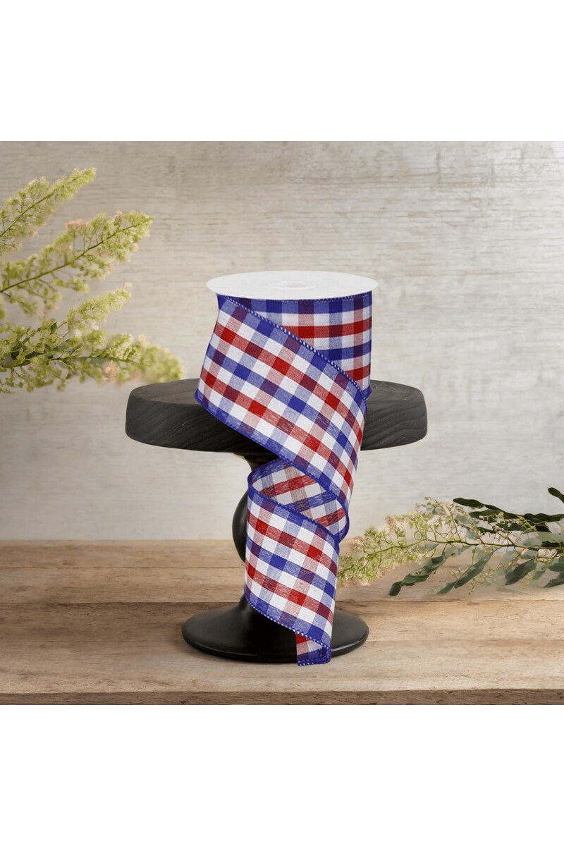 2.5&#x22; Gingham Plaid Ribbon: Patriotic (10 Yards)