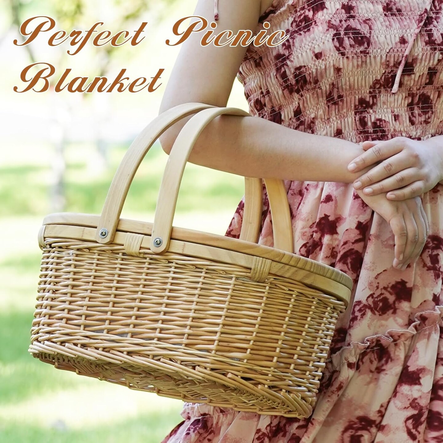 Wicker Picnic Basket for 2 with Table & Swing Handles, Picnic Baskte Set with Cooler for Beach, Camping, Park, Outdoor Party. Willow Picnic Basket Cooler Baskets for Wine Lover.