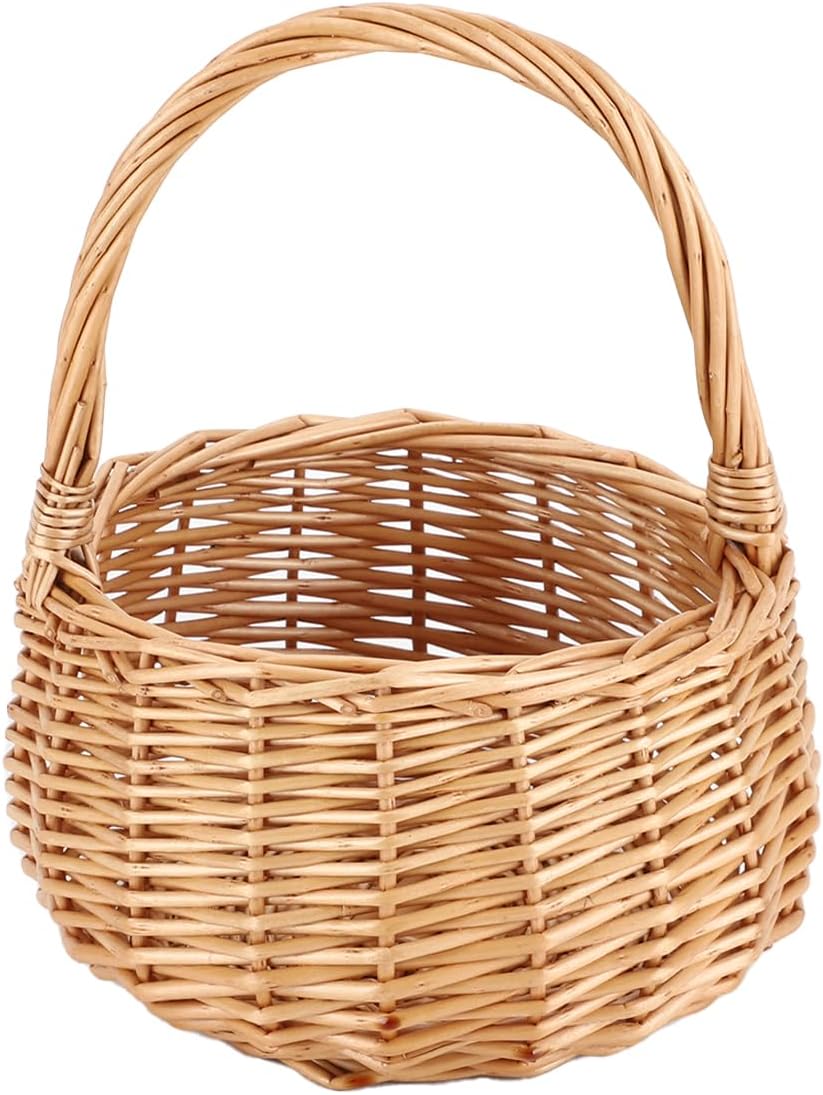 Small Gift Wicker Picnic Basket with Handle,Willow Flower Girl Basket for Weddings, Garden and Home Decor -Wicker Storage Basket-Natural