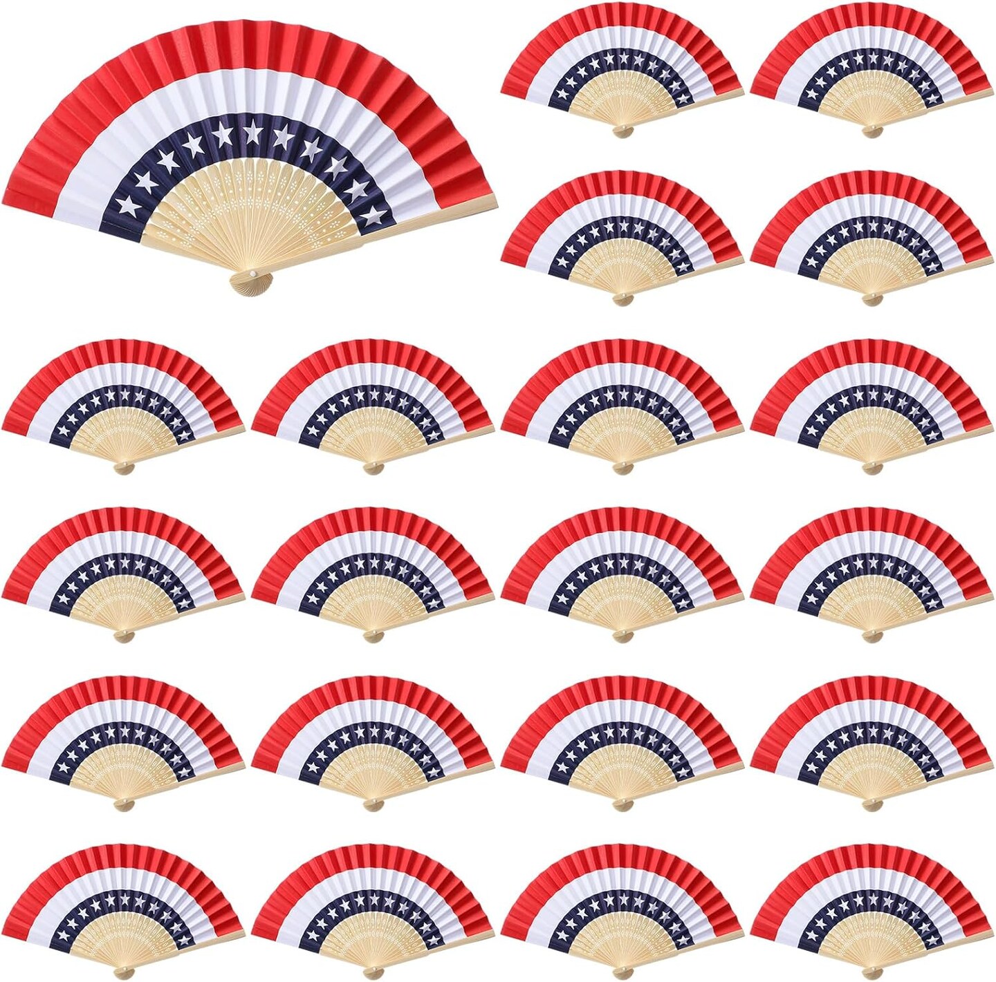 36-Pack Vintage Patriotic Folding Hand Fans - 250th Anniversary American Flag Paper Fans - Red, White, and Blue Handheld Fans for 4th of July Parades, Memorial Day, and 2026 Sestercentennial Party Favors