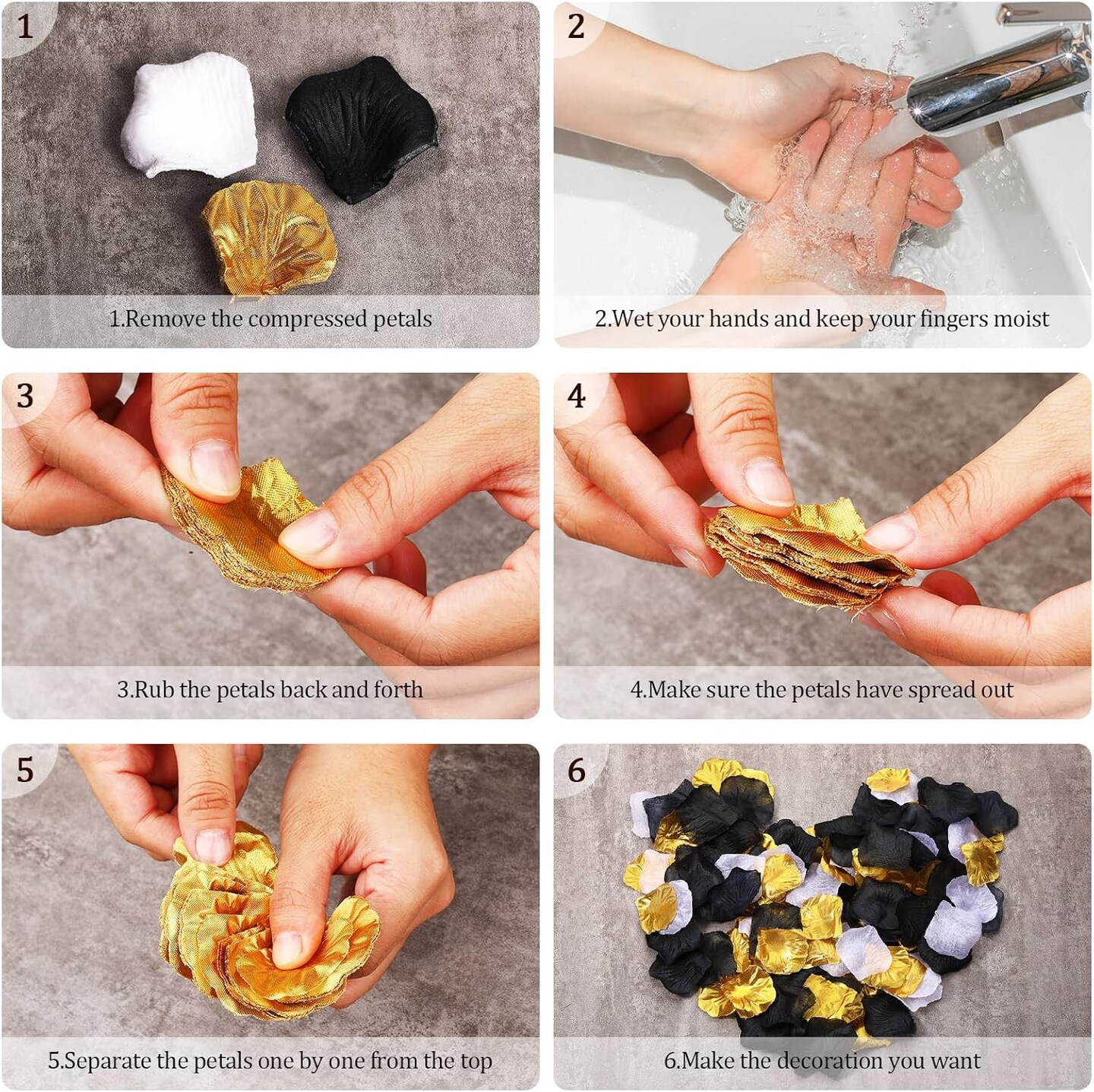 1,600 Pcs Artificial Fake Rose Flower Petals Decoration Flower Centerpieces for Valentines Day Tables Weddings Graduation Party Decor Supplies(Gold, White, Black)