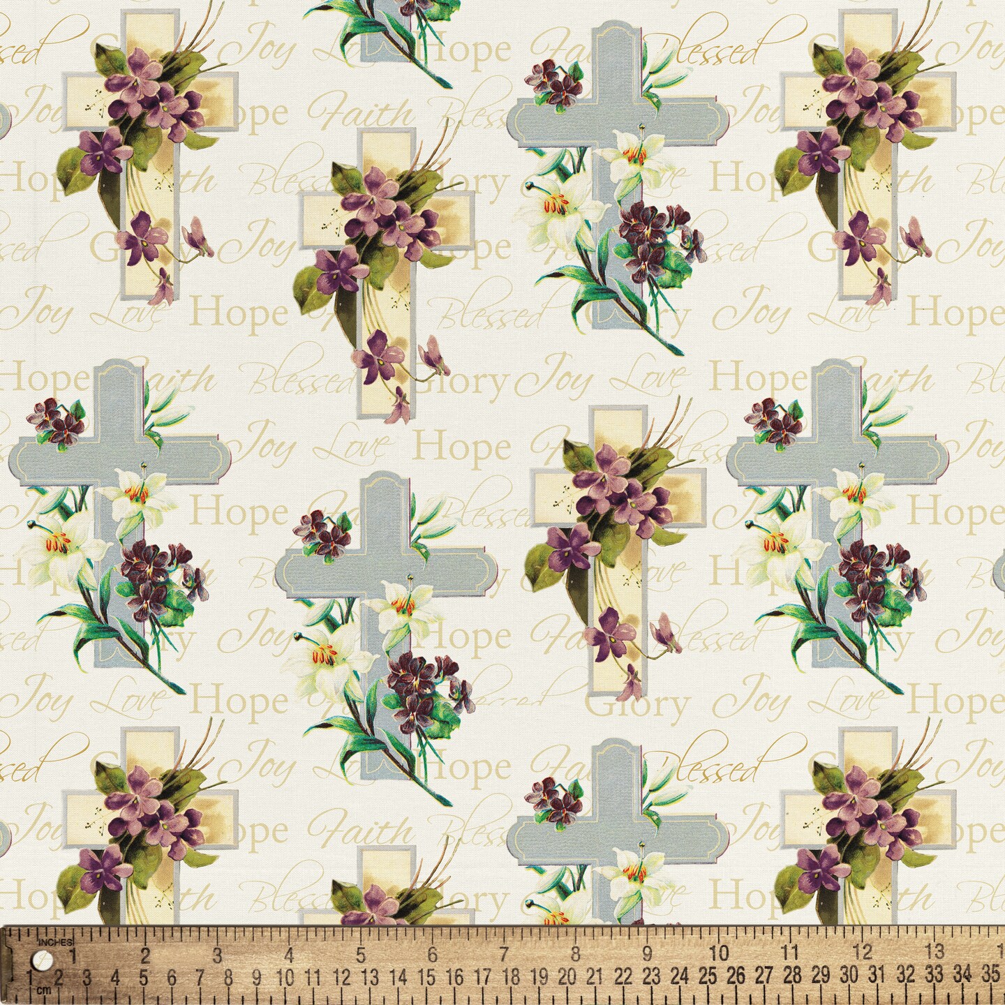 RELIGIOUS FAITH CREAM 1 YD CUT COTTON