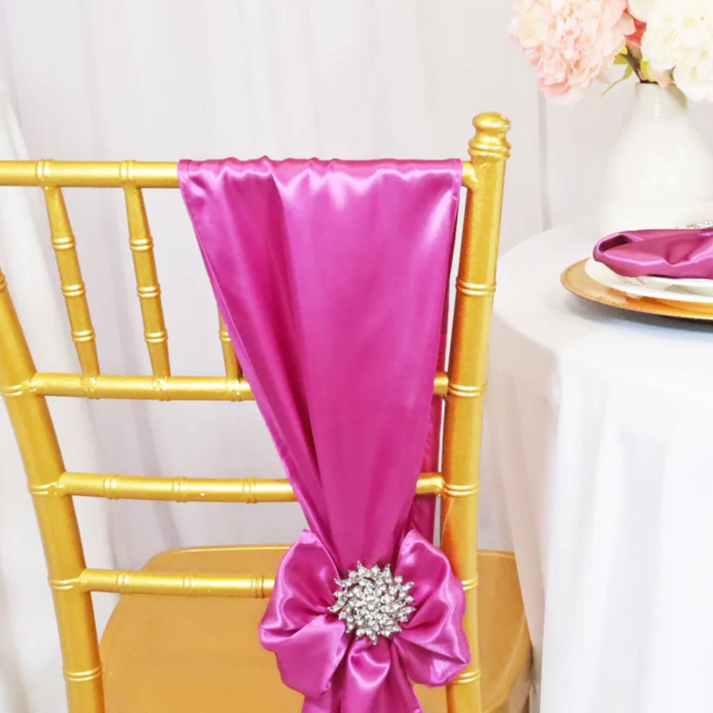 10 Pieces Magenta or Azalea Satin Chair Bands, 8"x108" Vibrant Event Wraps