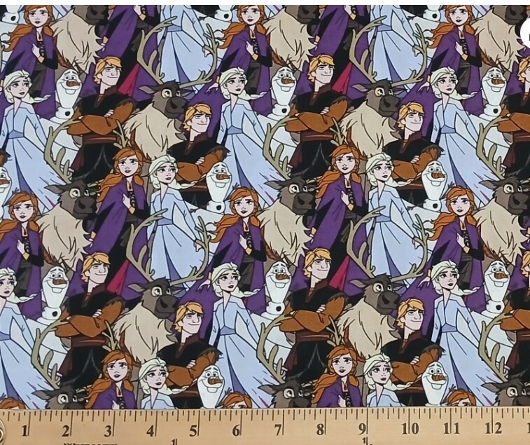 Licensed Disney Print Frozen Packed Friends Cotton Fabric by the Yard
