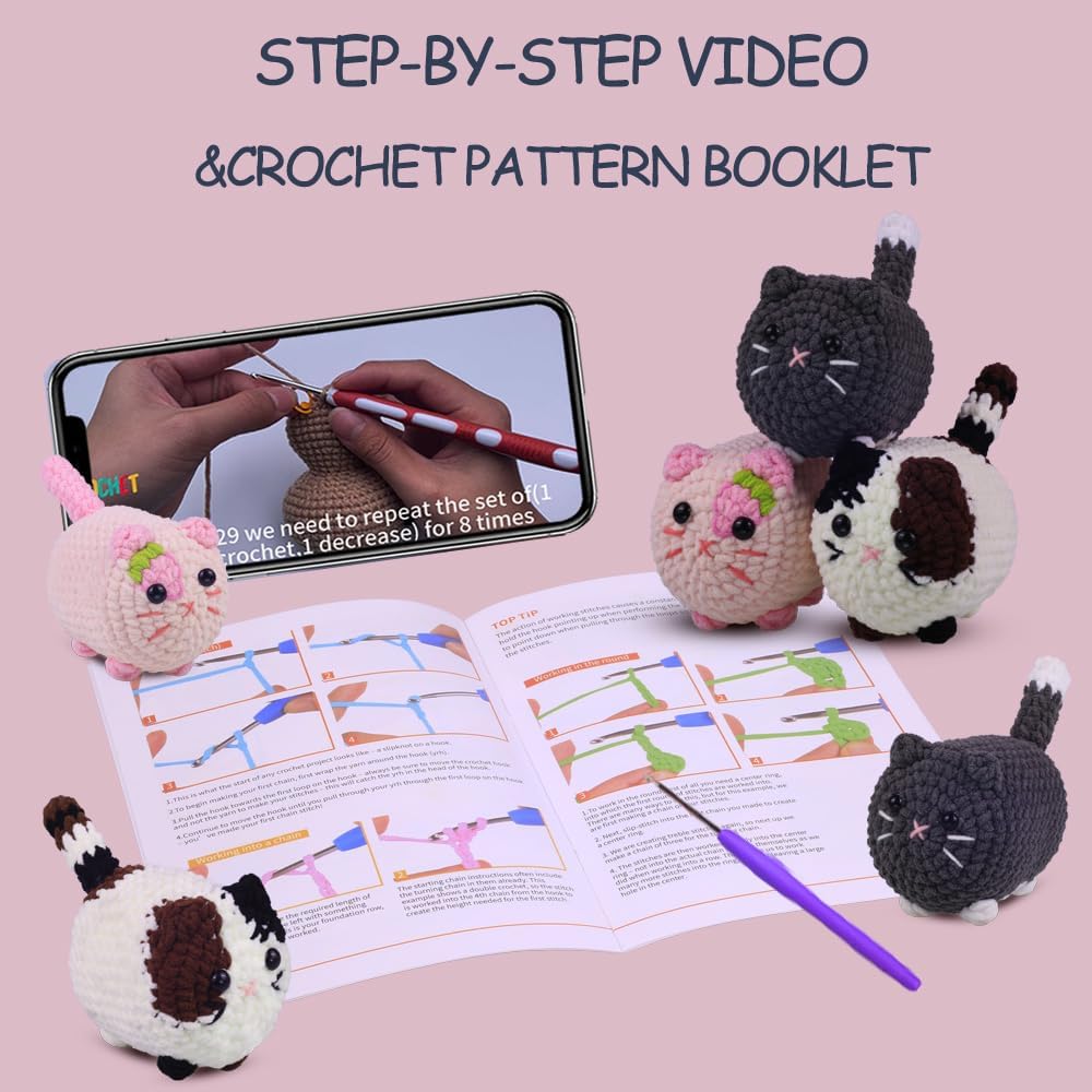Animal Crochet Starter (Kit Grey Cat) 0.39 x 0.39 x 0.79 inches