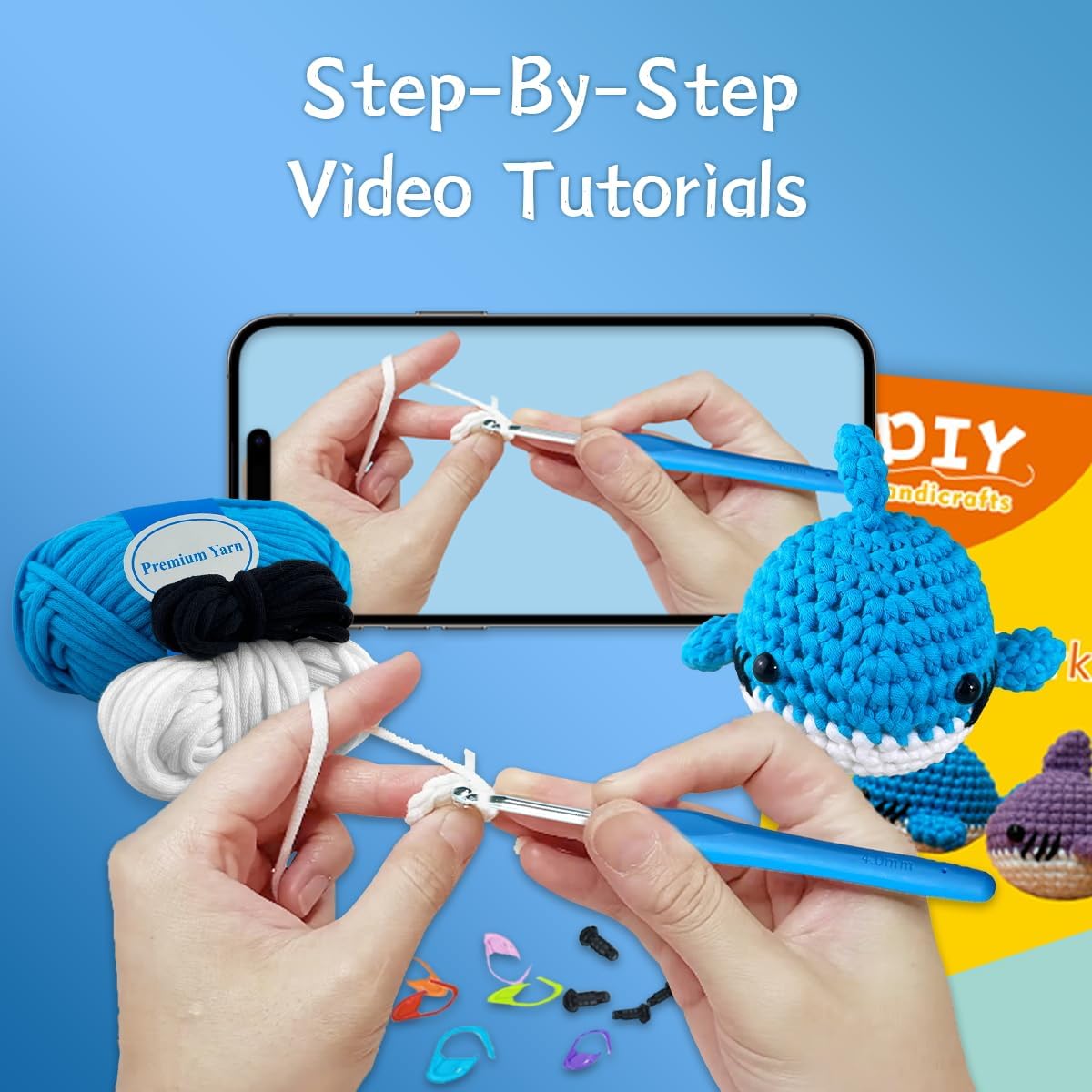 Shark Blue Beginner&#x27;s Crochet Kit