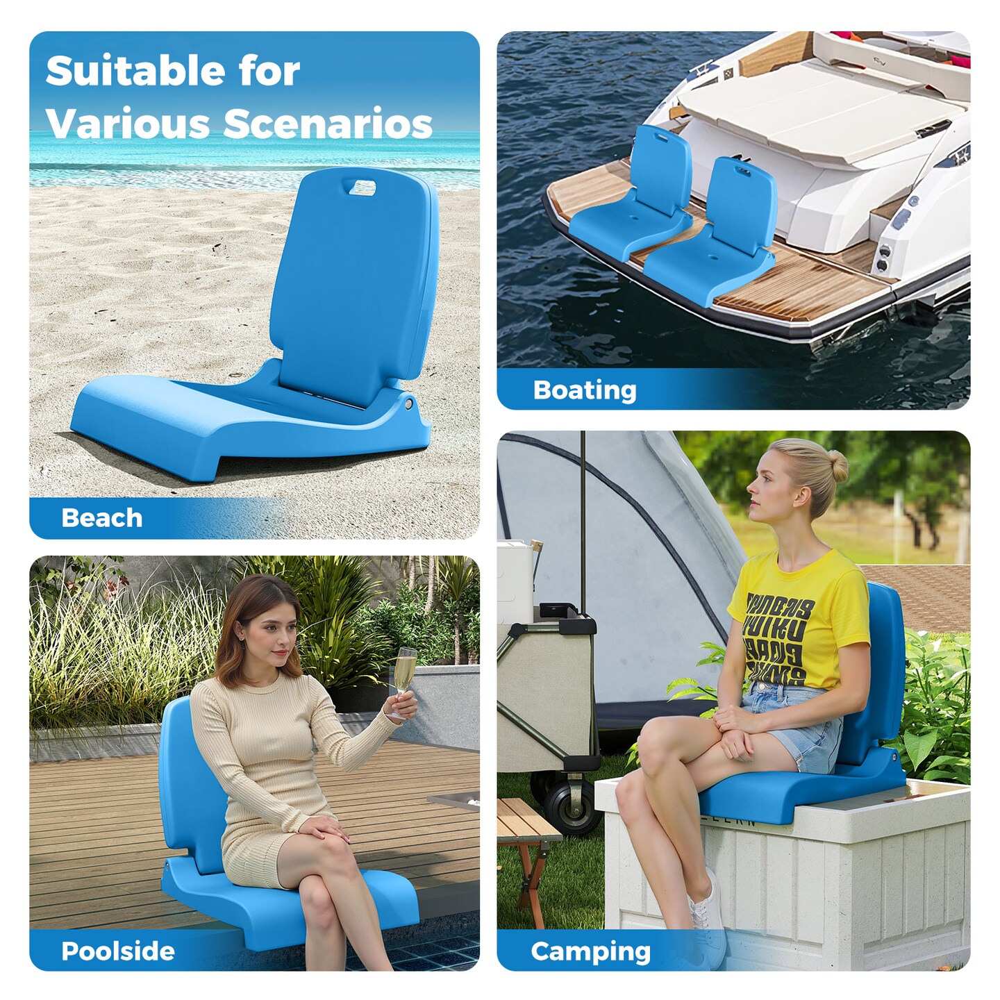Foldable Outdoor Pool Chair with Handle and Back Support