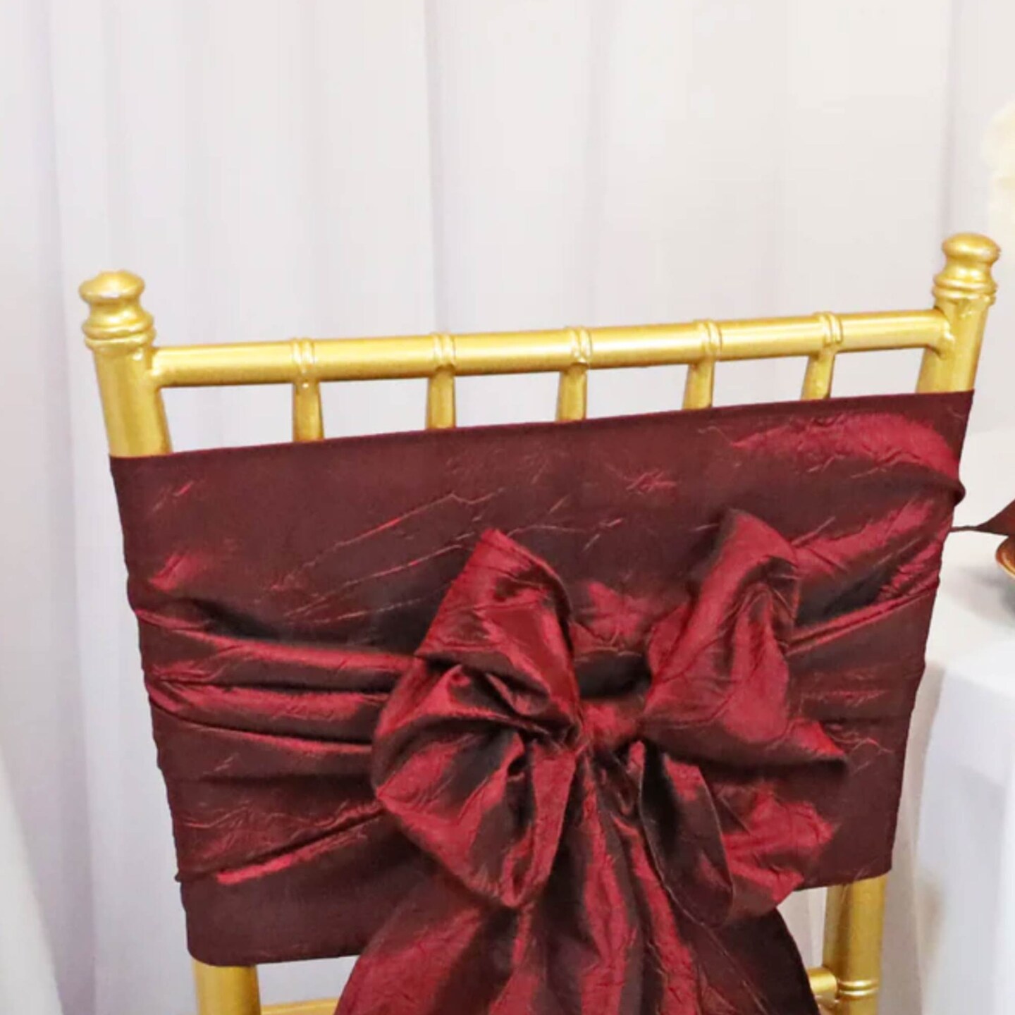 10 Pieces Burgundy Crushed Taffeta Chair Bands, 9.5"x108" Elegant Event Decorations