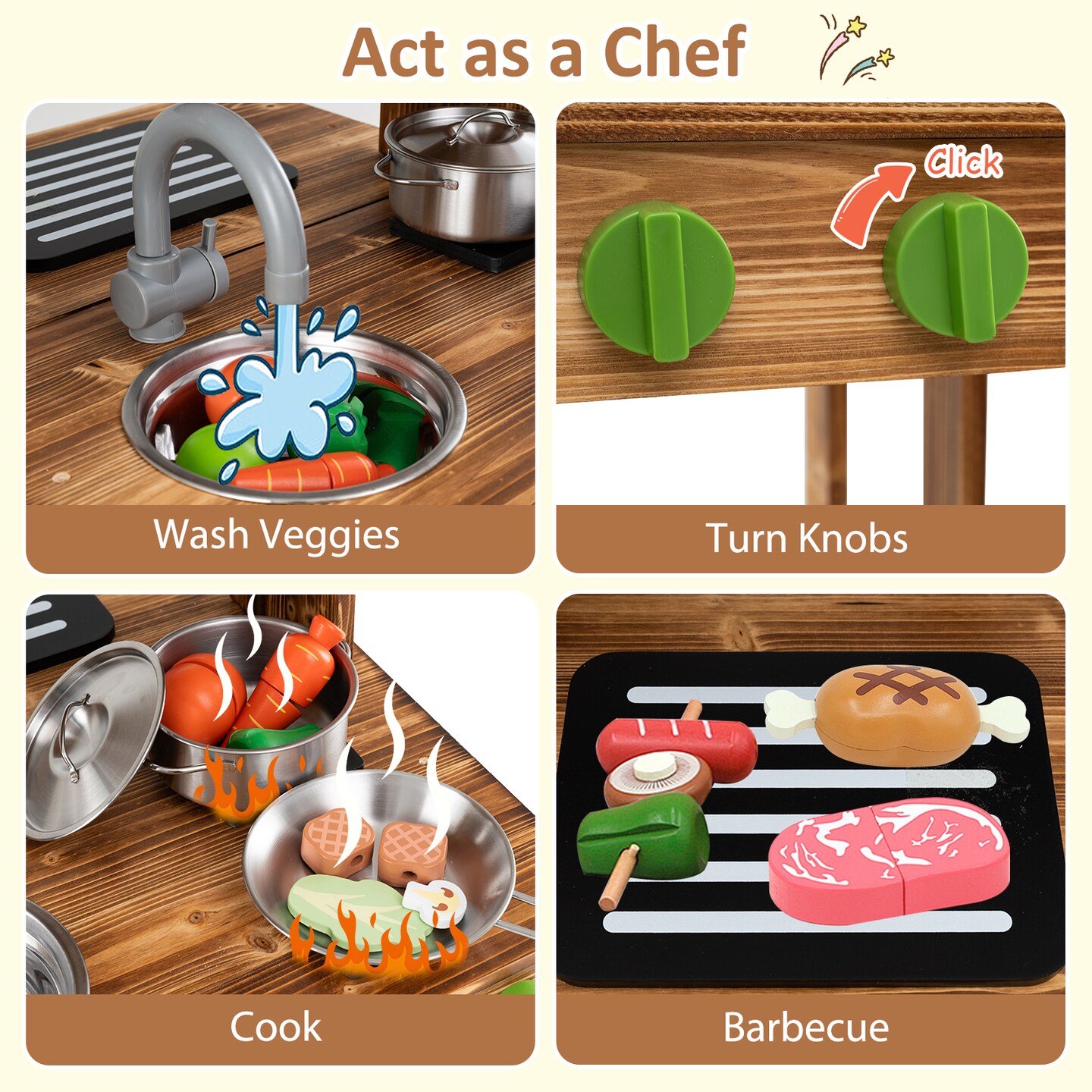 Wooden Mud Kitchen with Canopy and Chalkboard for 3+ Year Olds