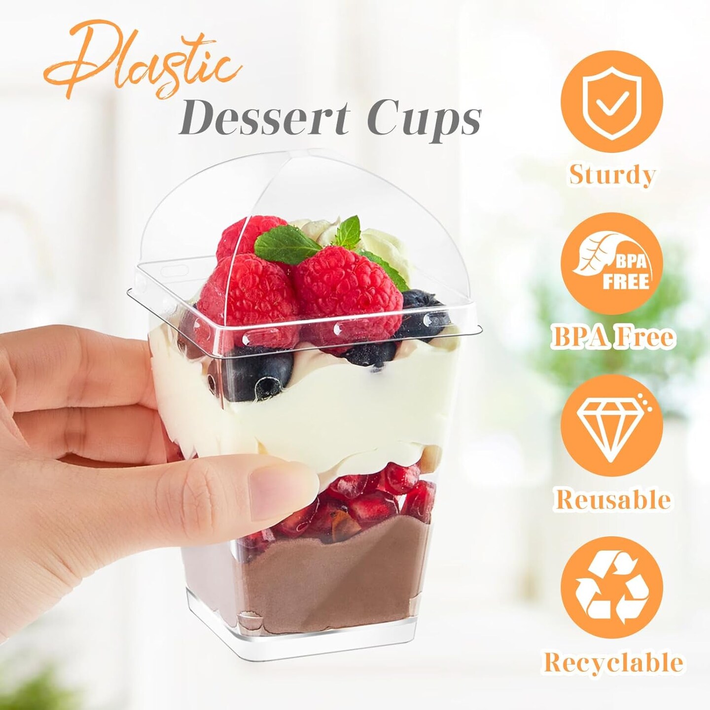 LIOUCBD 50 Pack Clear Plastic 7 Oz Dessert Cups With Lids And Spoons, Round Mini Parfait And Appetizer Cups For Party Pudding, Fruit, Ice Cream, Mousse - View #10