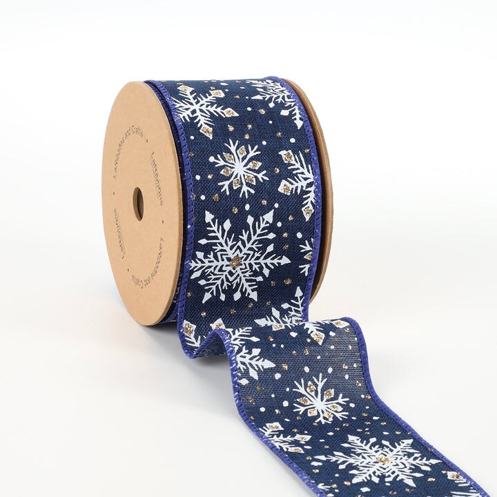 LaRibbons 2 1/2" Wired Ribbon | "Snowflake" Blue/White | 10 Yard Roll
