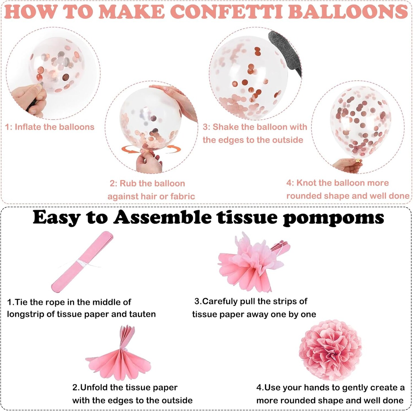 Pink Burgundy Birthday Decorations Kit with Balloons, Tissue Paper Pom Poms, Happy Birthday Banner, Paper Confetti & Hanging Swirl Birthday Party Decoration