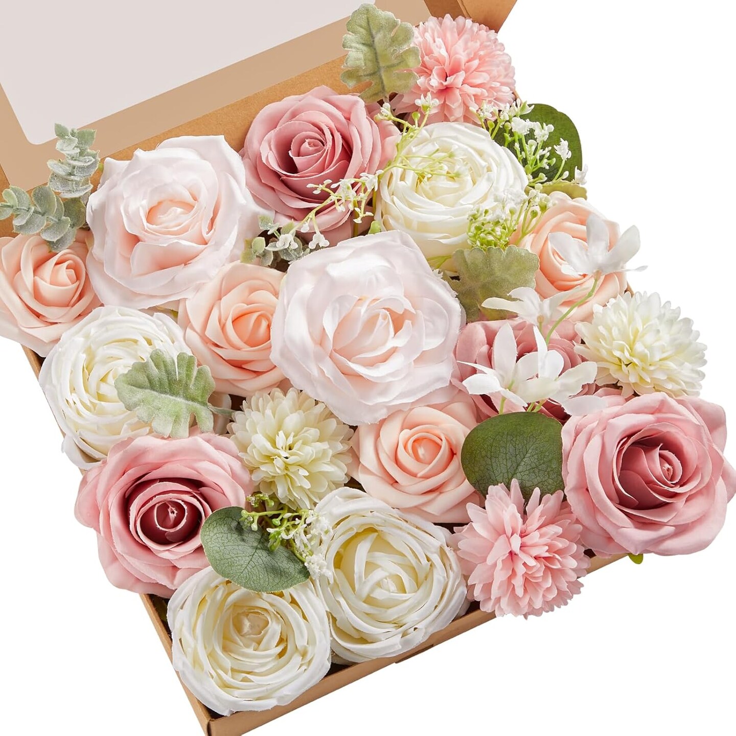 Blush Pink & White Artificial Flower Combo – Faux Silk and Foam Roses for DIY Wedding Bouquets, Centerpieces, Cake Decorations & Party Table Arrangements