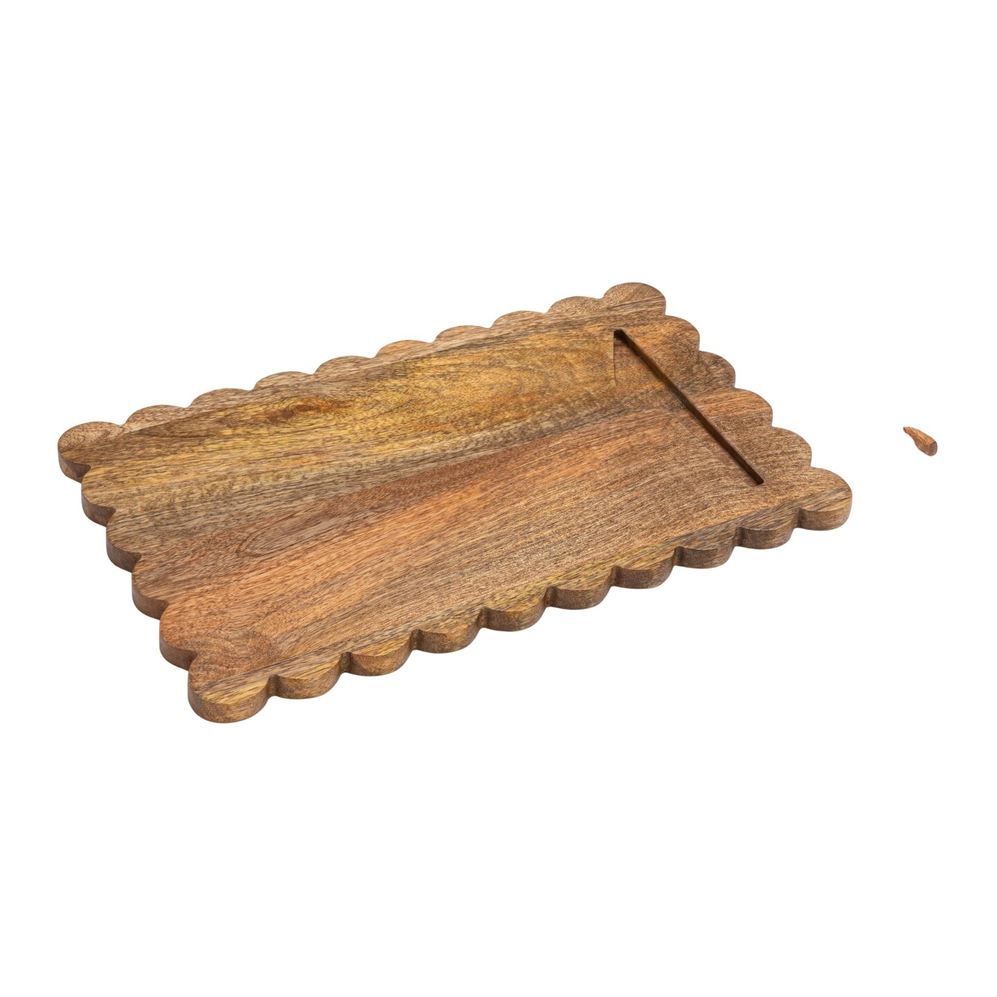 Hello Honey Mango Wood Scalloped Cheese Board with Inlaid Knife, Natural
