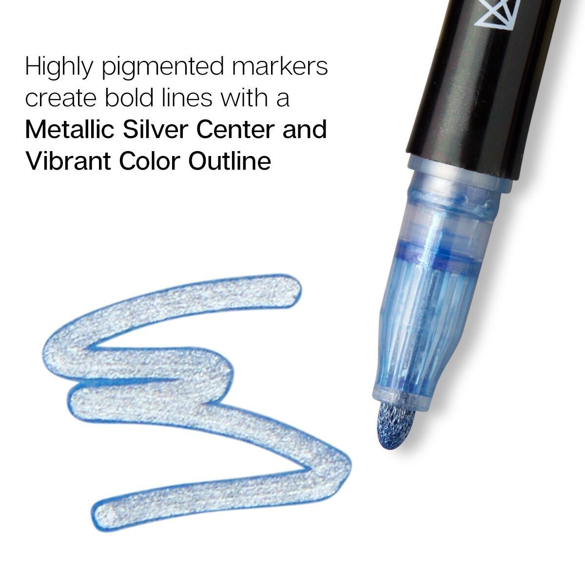 KINGART® Outline Markers - 12 pc. Set, Metallic Silver with Color Outlines