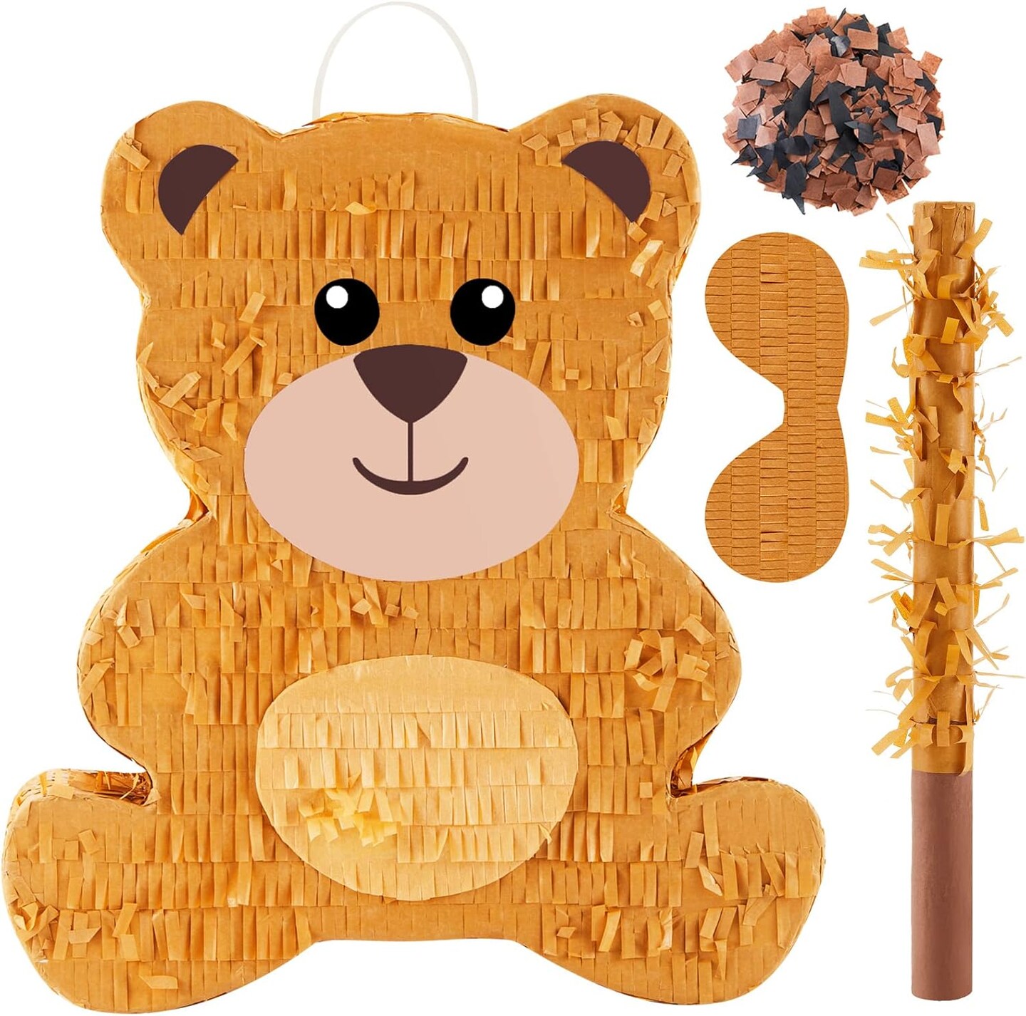 14.5 Inch Bear Pi&#xF1;ata Bear Themed Birthday Party Supplies Animal Pi&#xF1;ata with Wood Bat Stick, Paper Blindfold and Confetti for Valentine&#x2018;s Day Baby Shower Party Decor Kid Adult Boy Girl