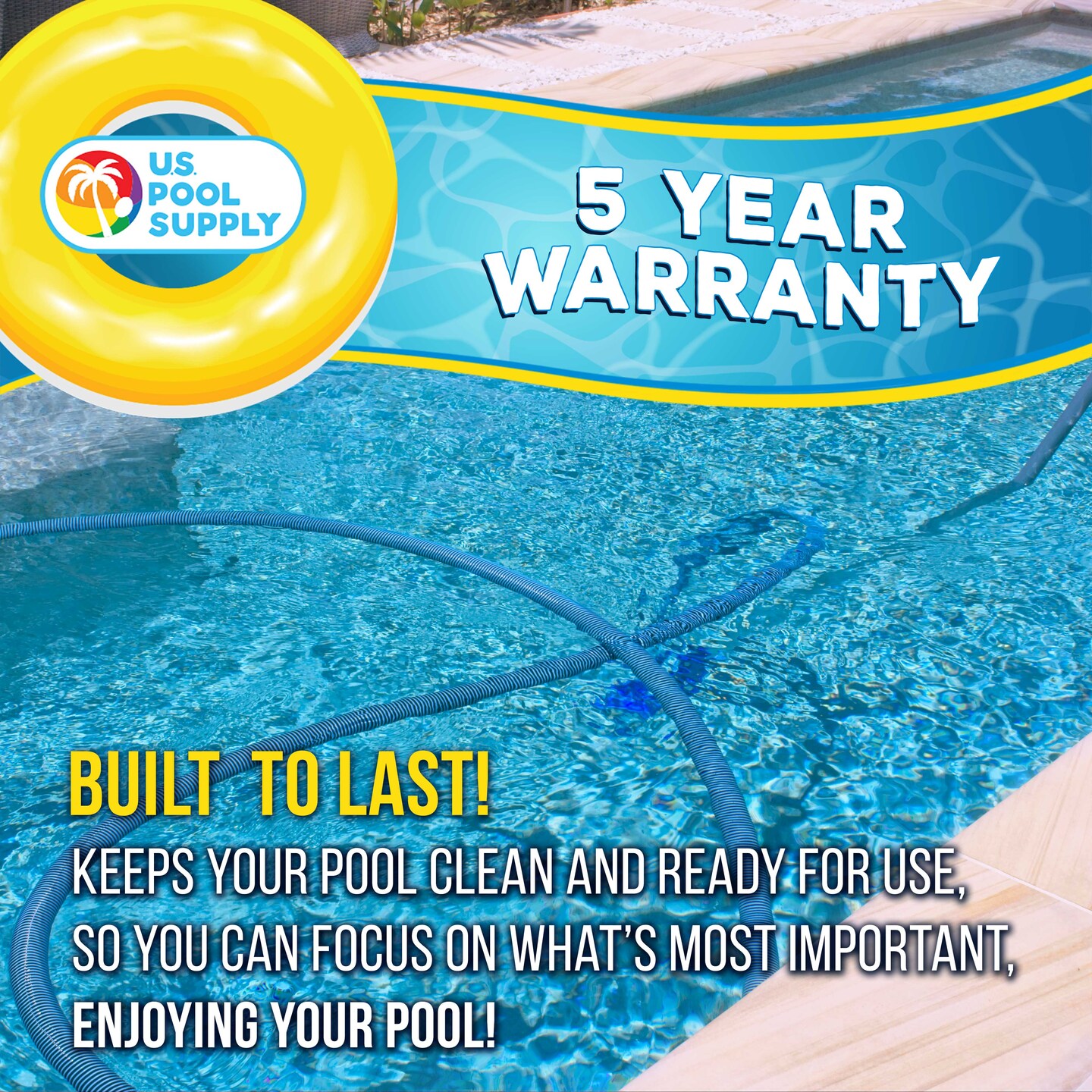 U.S. Pool Supply&#xAE; 1-1/2&#x22; x 36 Foot Heavy Duty Spiral Wound Swimming Pool Vacuum Hose with Kink-Free Swivel Cuff, Flexible - Connect to Vacuum Heads