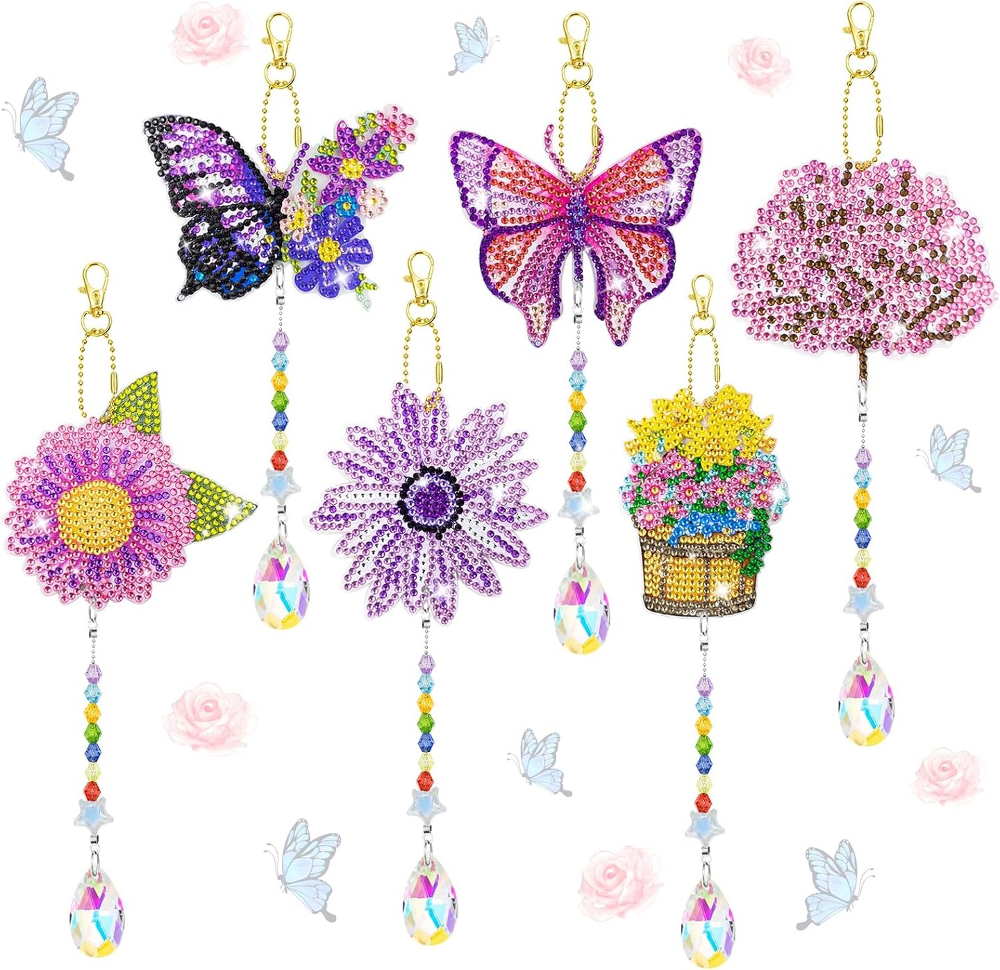 6Pcs 5D Diamond Painting Wind Chimes Kit rystal Wind Chime Diamond Painting Kits Double Sided DIY Art Hanging Ornament Crafts for Home Window Decor (Spring)