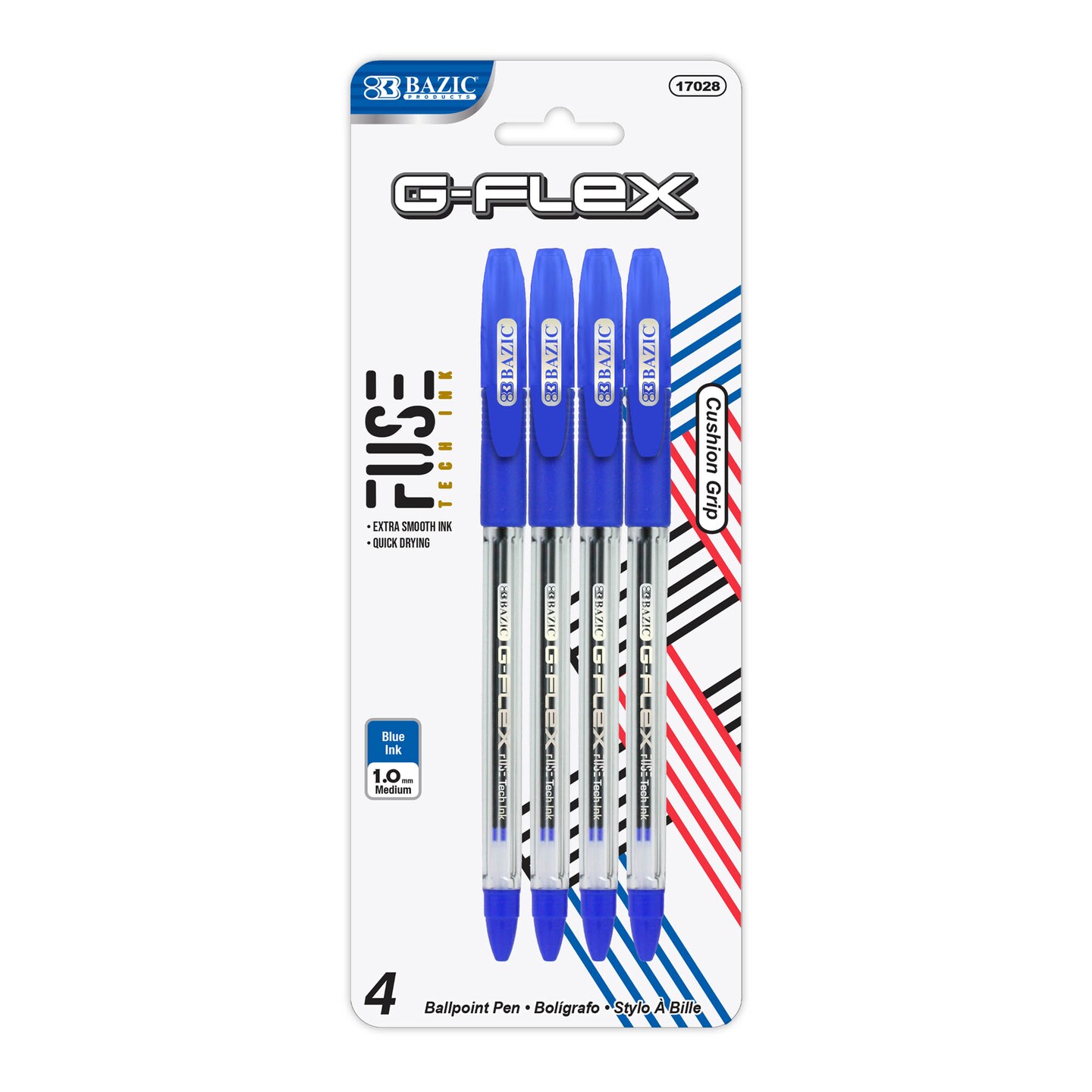 BAZIC G-Flex Blue Oil-Gel Ink Pen w/ Cushion Grip (4/Pack)