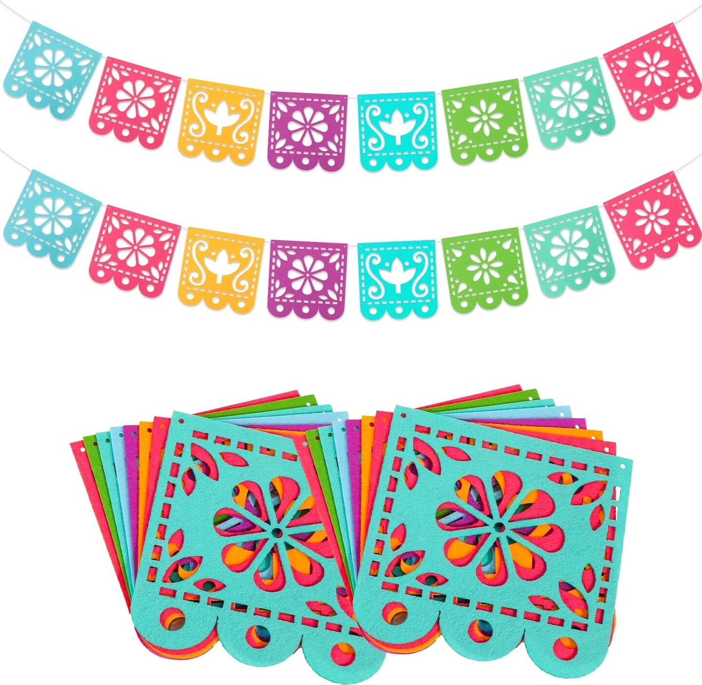 2 Mexican Fiesta Party Decorations Banners, Felt Cinco de Mayo Decorations Banner