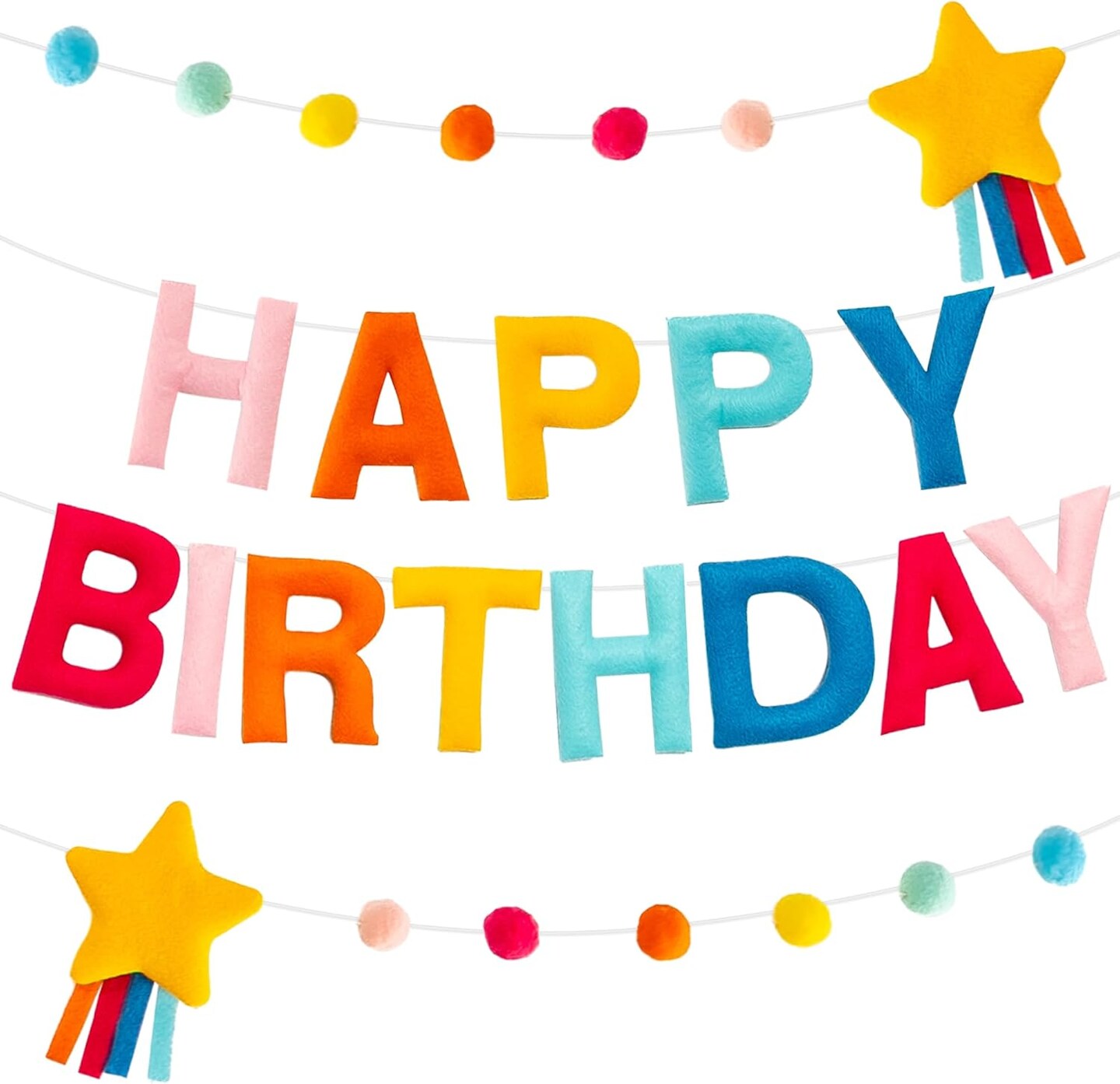 Happy Birthday Banner | Felt Birthday Banner | Rainbow Happy Birthday Sign for Birthday Decor, Backdrop | Banner for Birthday Party Decoration