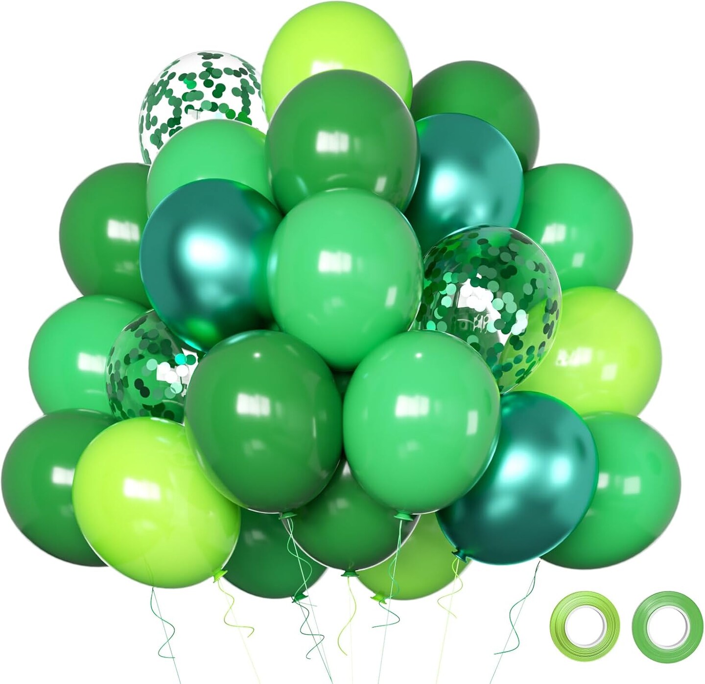 Green Balloons, 50pcs 12 Inch Different Shades Dark Green Emerald Green Lime Green Metallic Green Latex Balloons for Patrick&#x27;s Day Green Jungle Forest Themed Birthday Party Decoration