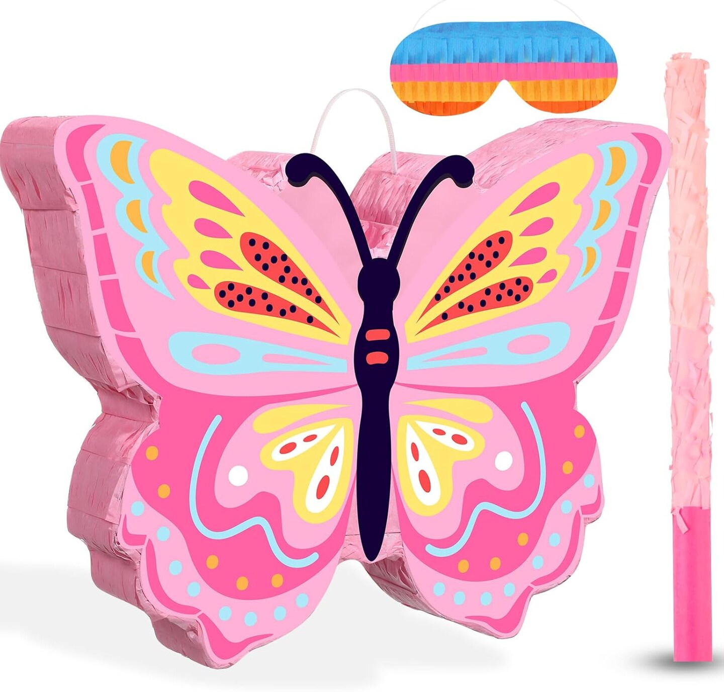 Butterfly Pi&#xF1;ata Girls Butterfly Party Supplies Fairy Woodland Set - Pink Birthday Pi&#xF1;ata with Stick and Blindfold Mask for Birthday Baby Shower Party Supplies Decoration