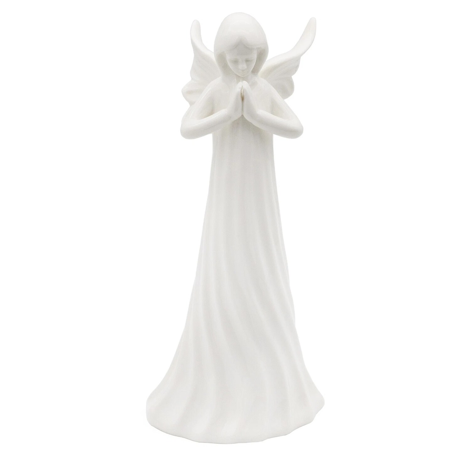 White Ceramic Praying Angel Figurine 9in Guardian Statue