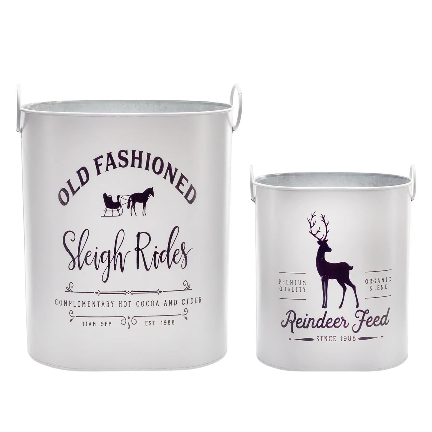 White Christmas Greenery Buckets 2pc Rustic Holiday Decor Set