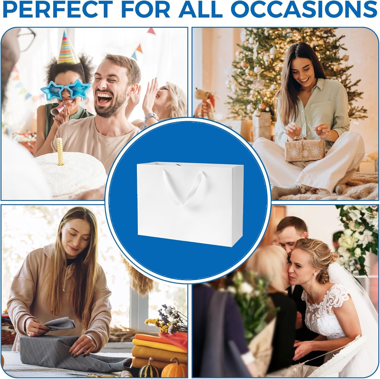 White Gift Bags With Handles: 6pcs Medium Large Gift Bags Bulk 12.6x4x8.7 Inch For Wedding Party Birthday Business