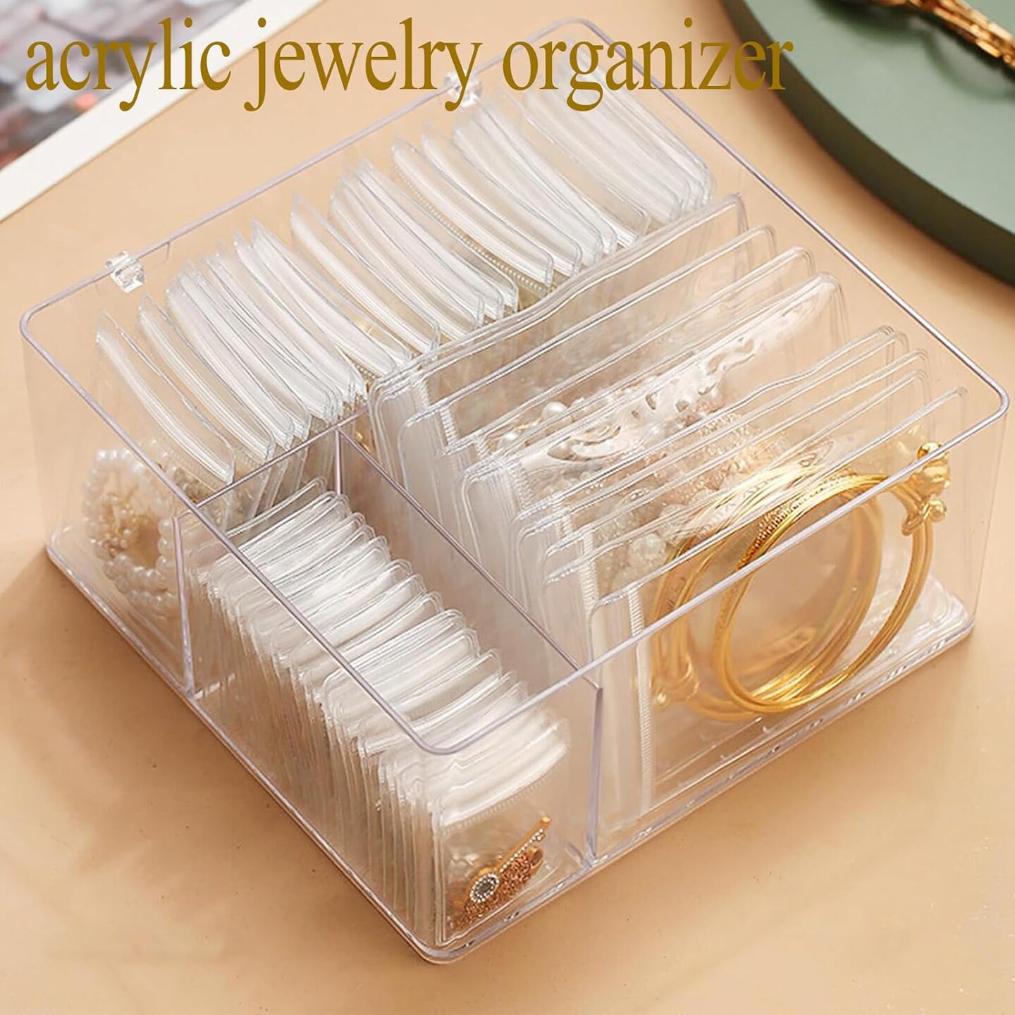 Clear Acrylic Jewelry Organizer With 60 Anti Tarnish Jewelry Bags, Jewelry Box Acrylic Storage Case For Earrings, Rings, Necklaces, Bracelets,Jewelry Holder And Jewelry Drawer Organizer For Women