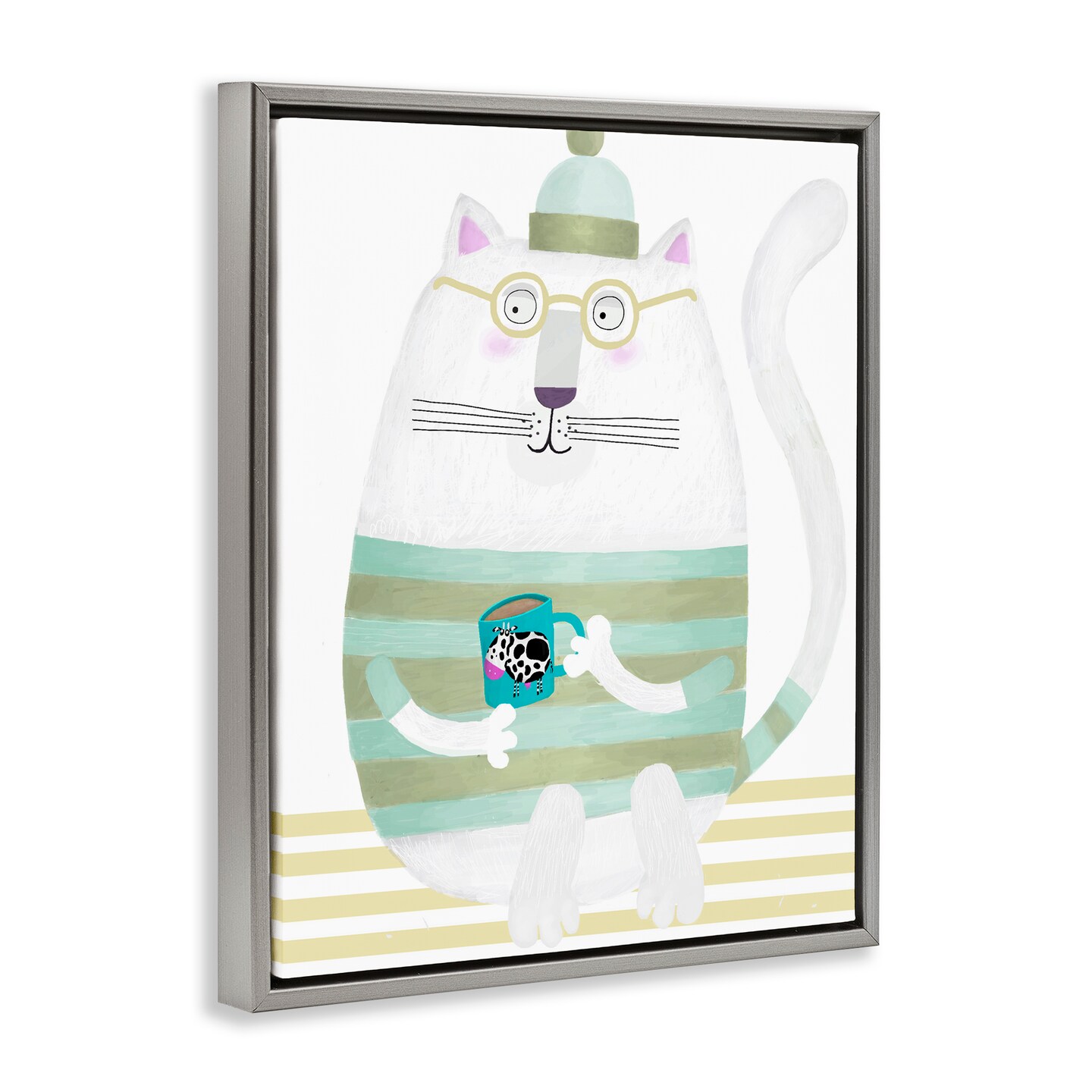 Stupell Industries Cat with Cow Mug Floating Frame, design by Carla Daly