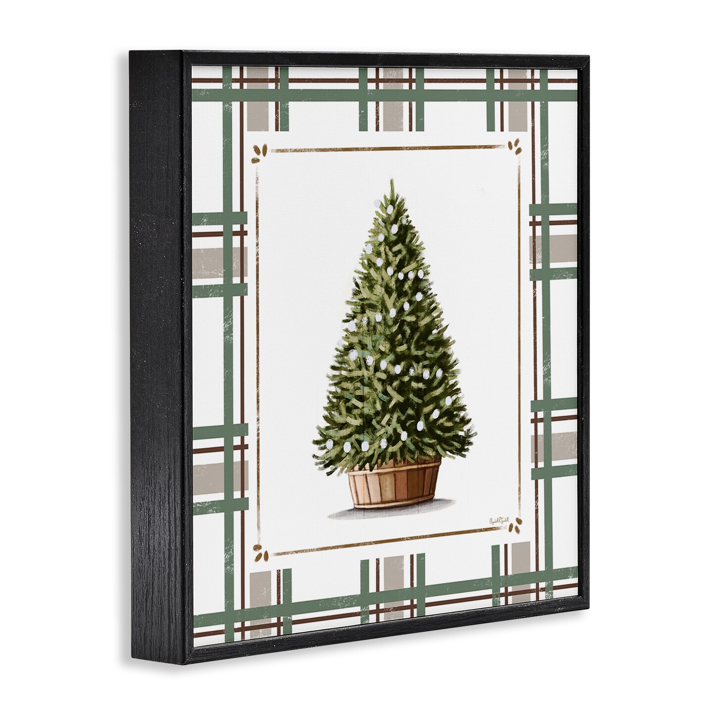Stupell Industries Potted Christmas Tree Plaid Framed Giclee, design by Elizabeth Tyndall