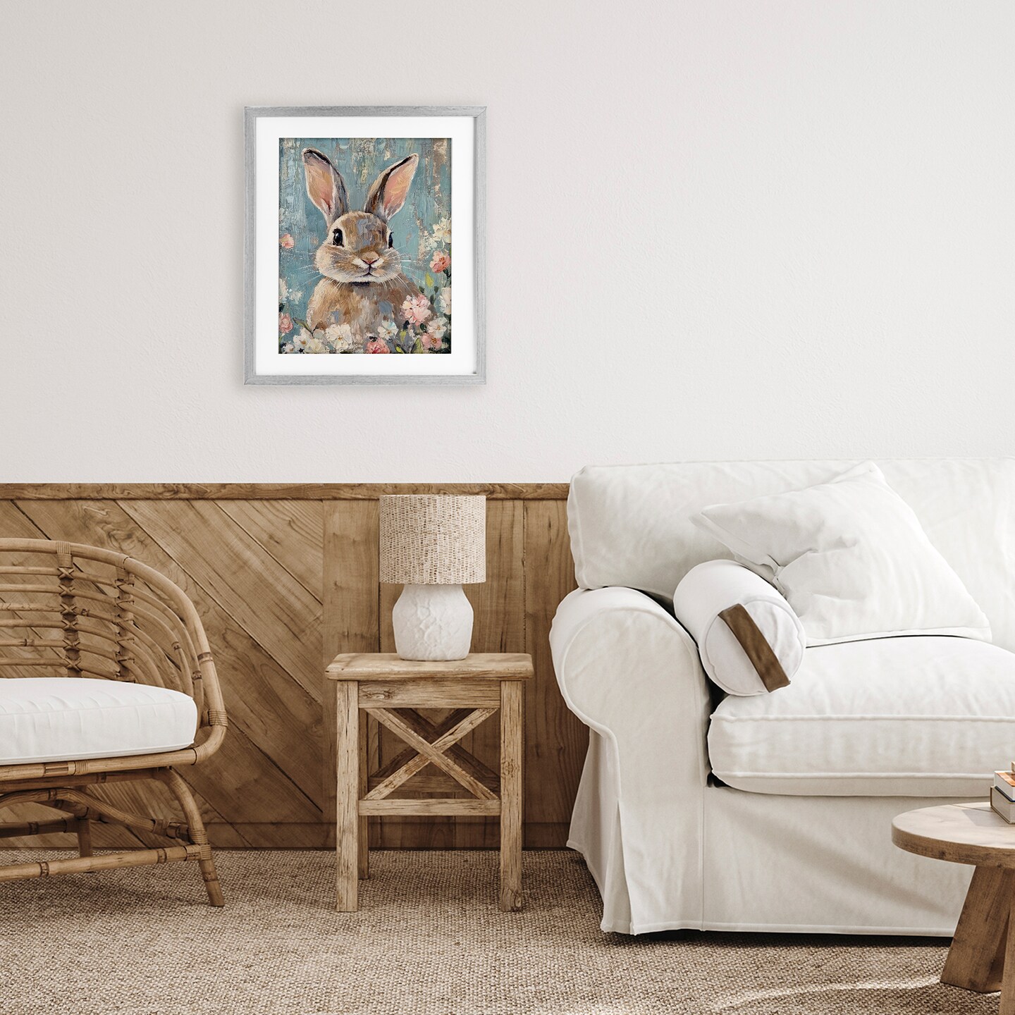 Stupell Industries Distressed Bunny Portrait Framed Print Under Glass, design by Franklyn Gregory