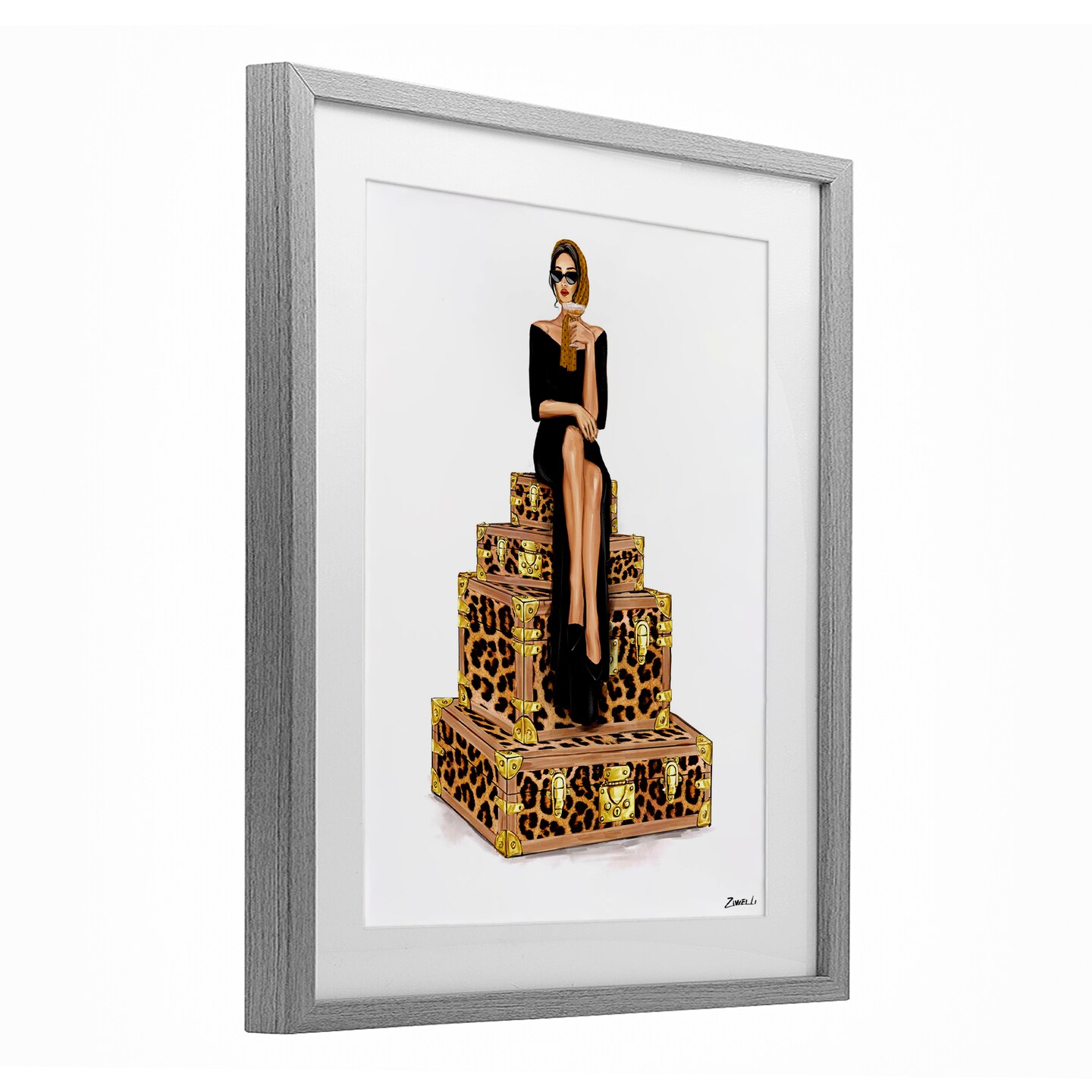 Stupell Industries Stylish Gal and Suitcases Framed Print Under Glass, design by Ziwei Li