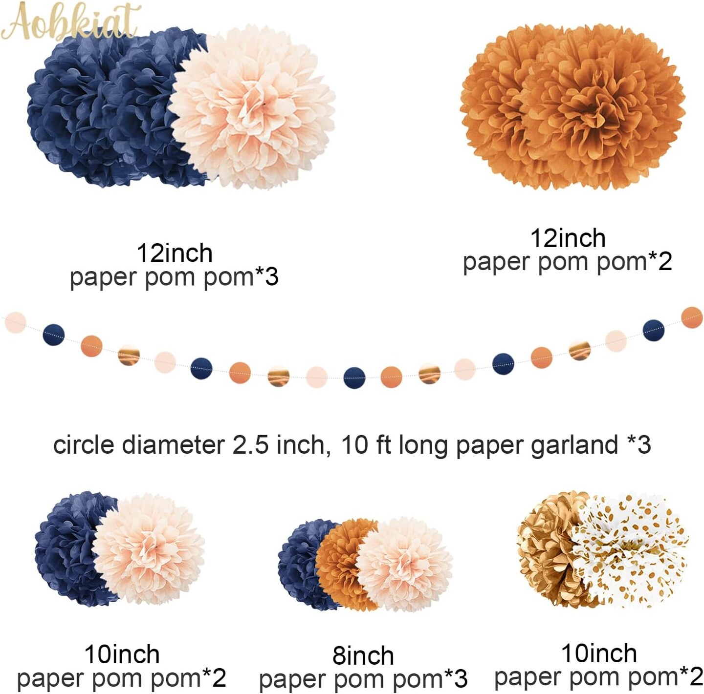 Boho Fall Wedding Party Decorations (Orange Navy)