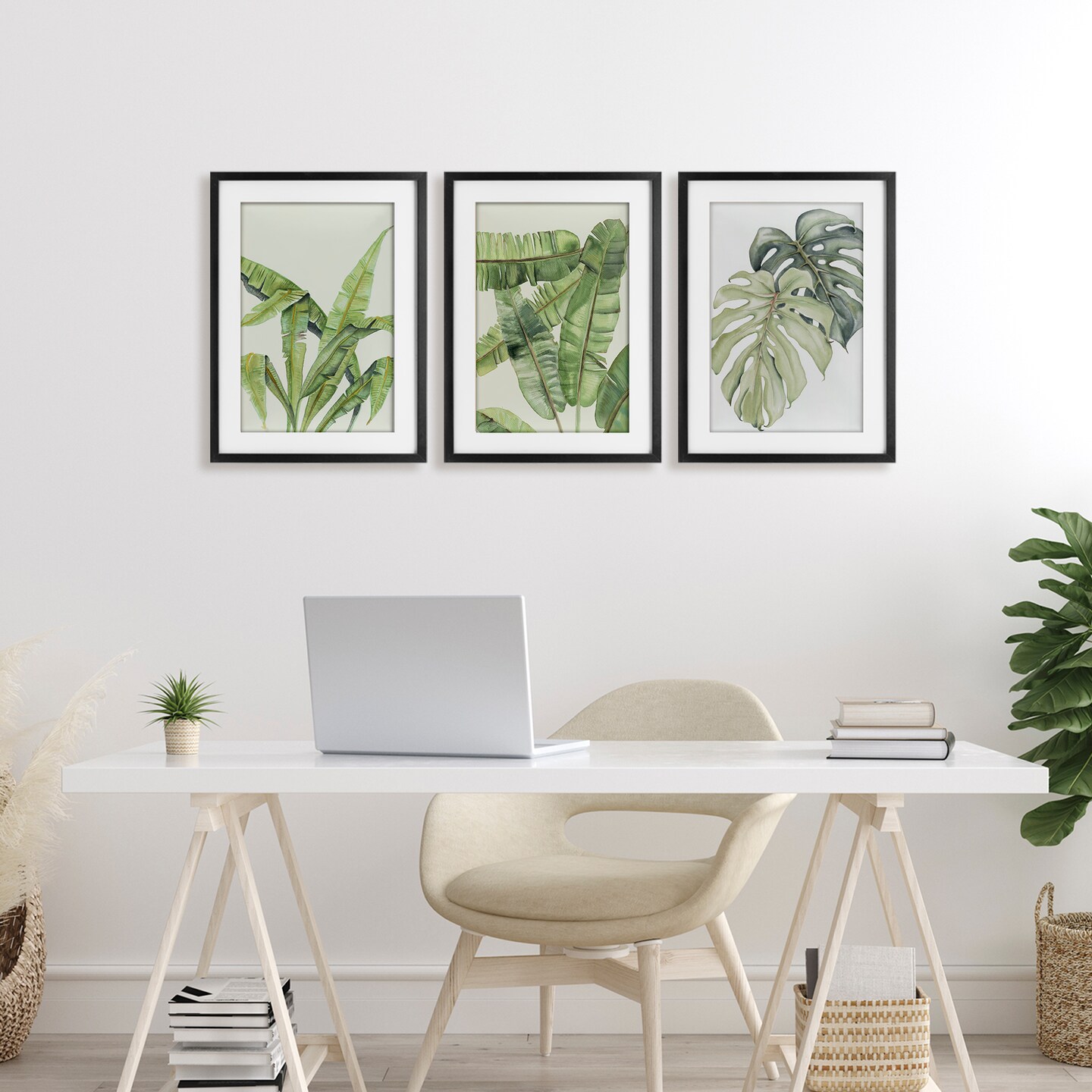 Stupell Industries Tropical Leaves Collection 3pc Framed Print Under Glass Set, design by Errico & Slyp