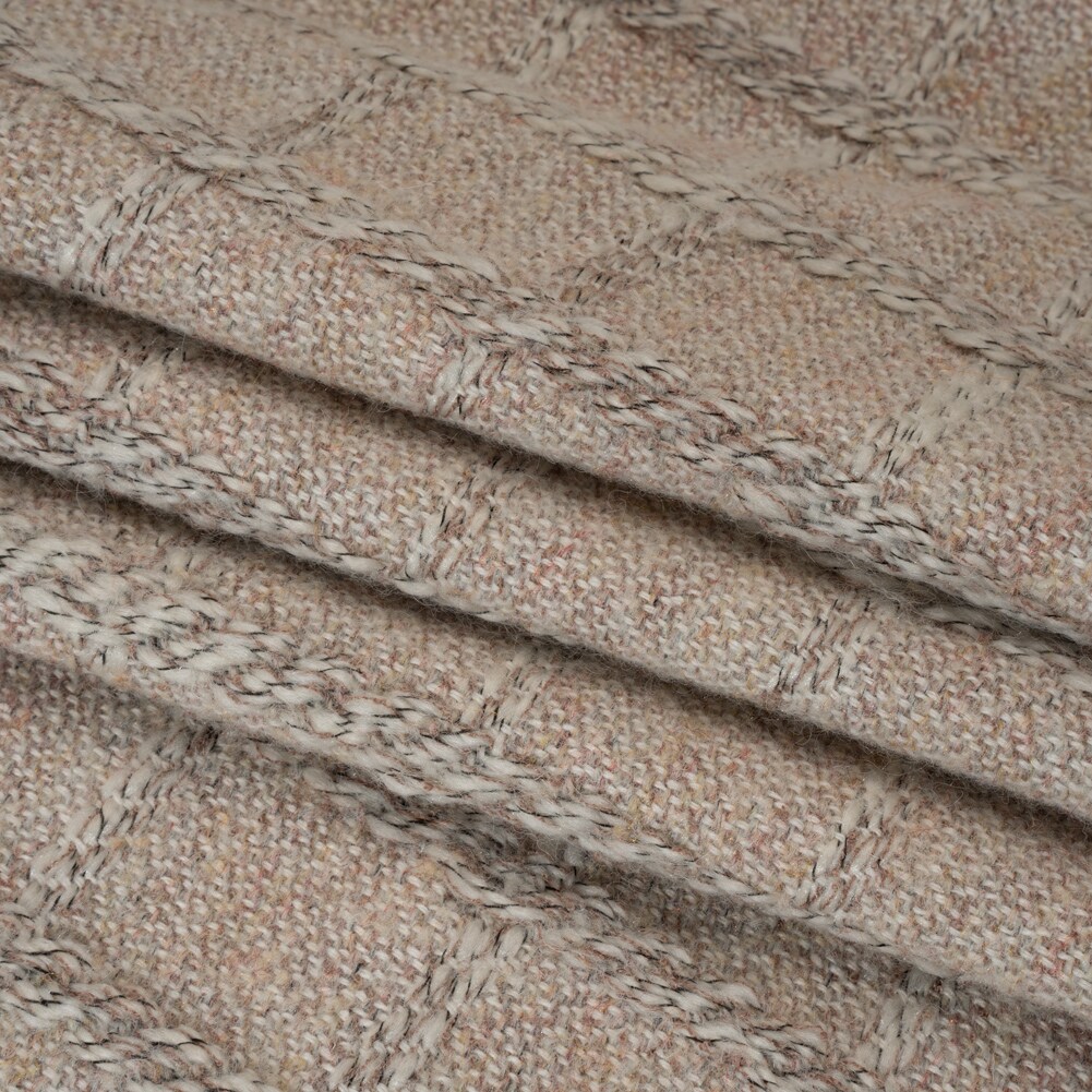 1 Yard Wool Blend Boucle Tweed Cream and Taupe Raised Windowpane Checks