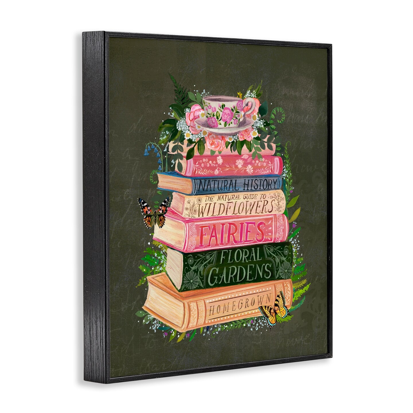 Stupell Industries Floral Fairy Book Stack Framed Giclee, design by Glad You're Here Co.