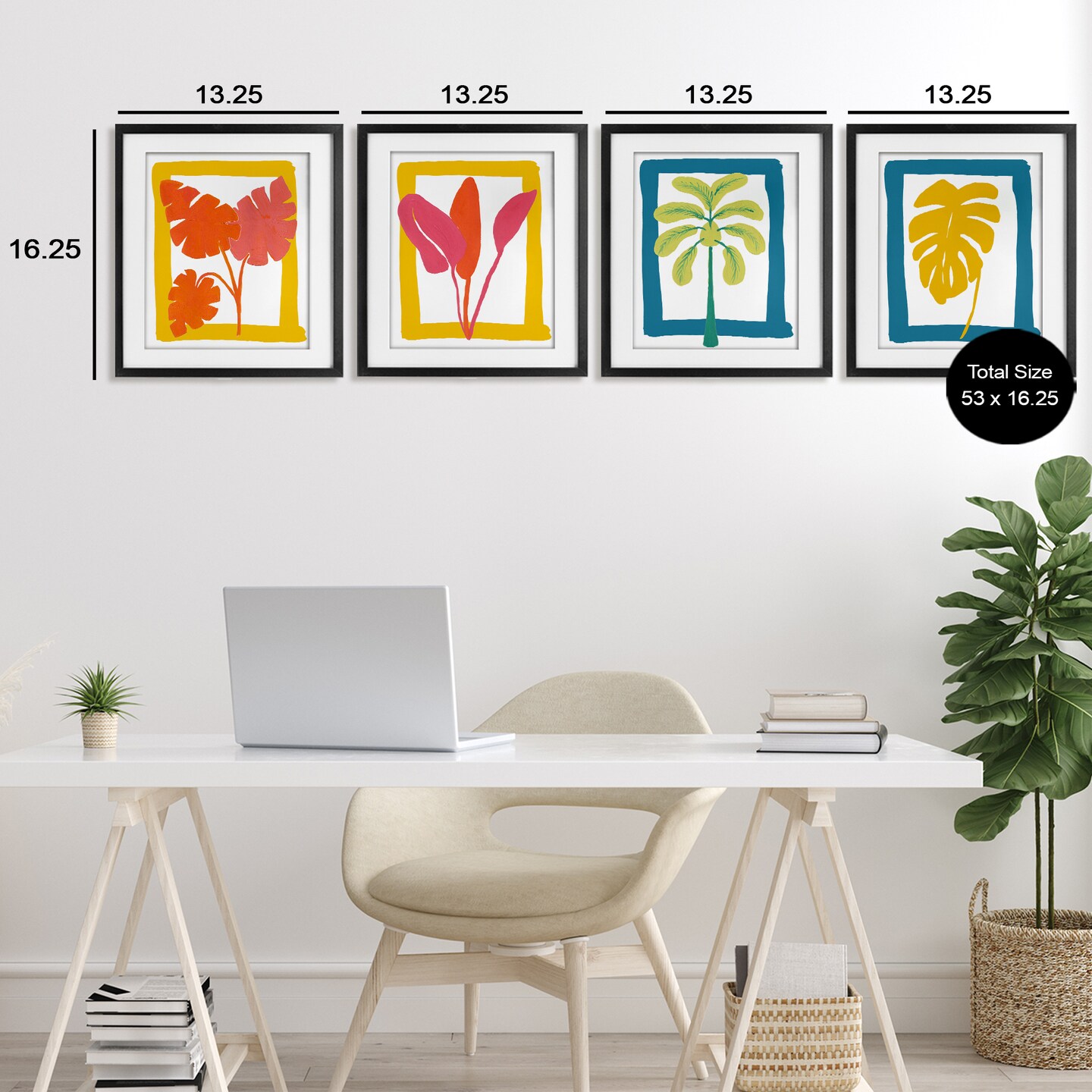 Stupell Industries Warm Oasis Leaves 4pc Framed Print Under Glass Set, design by Bronwyn Baker
