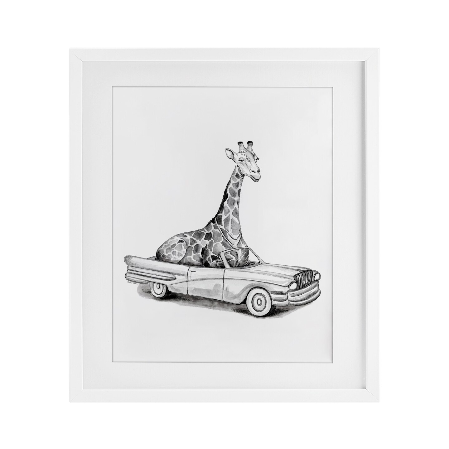 Stupell Industries Giraffe in Vintage Vehicle Framed Print Under Glass, design by Rachel Nieman