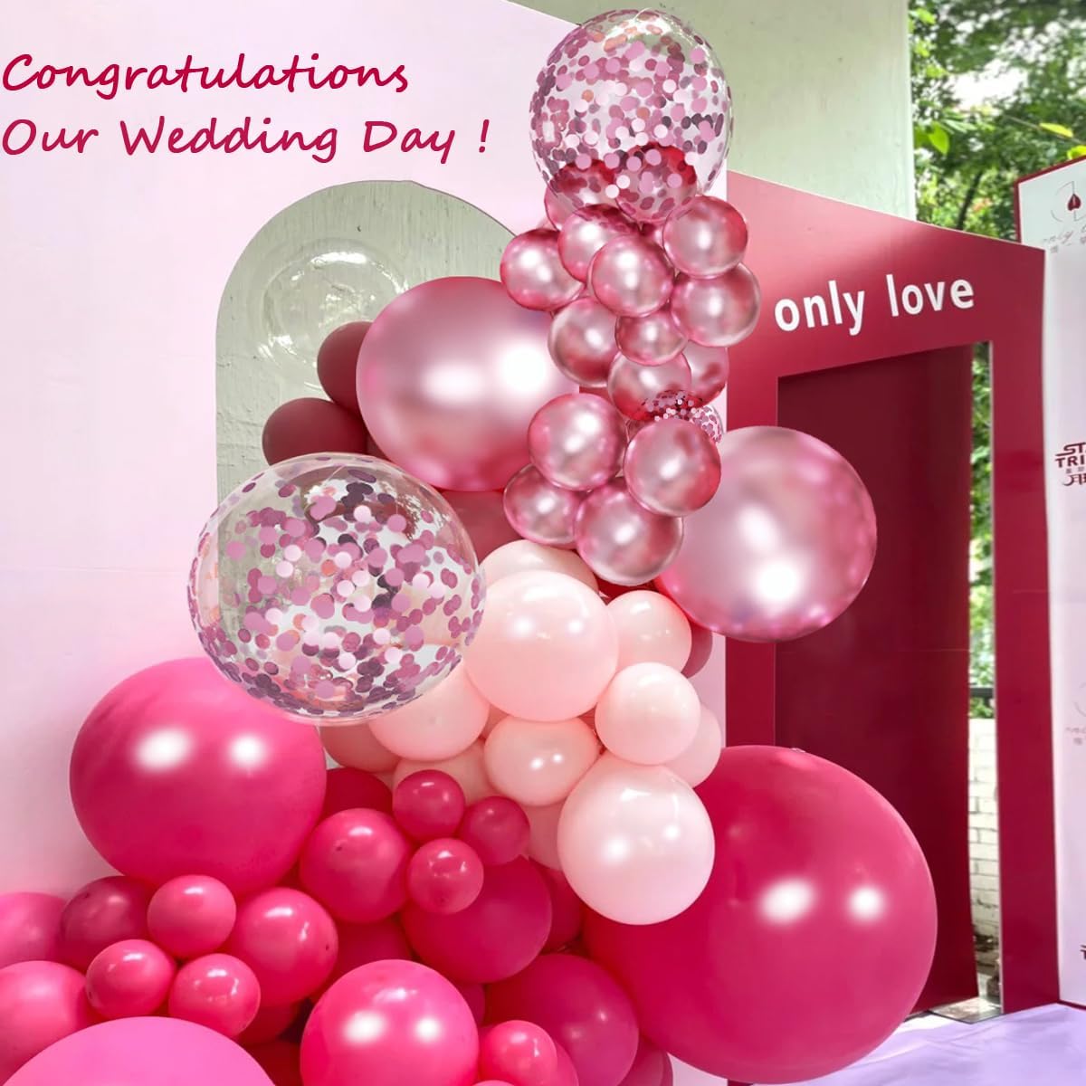 146 PCS Pink Balloon Arch Kit with Confetti (Hot Pink-Pastel Pink)
