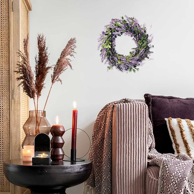 20 Inch Lavender Wreaths for Front Door Greenery Leaves Wreath for All Seasons Indoor Outdoor Floral Wreath for Wedding Party Home Decor
