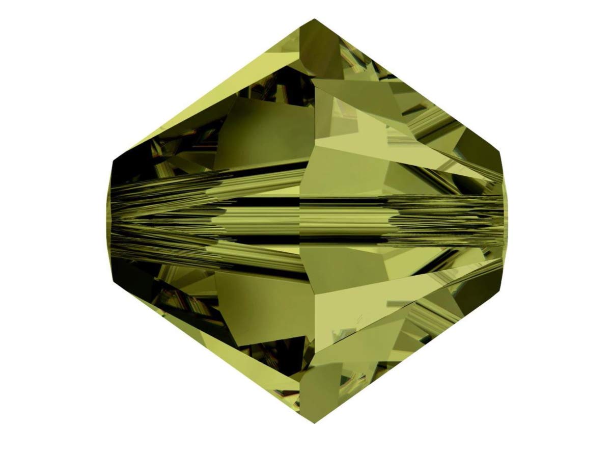 200pcs Authentic Preciosa 3mm (0.12 Inch) Small Faceted Bicone Crystal Loose Beads Olivine Green Compatible with Swarovski 5301/5328 for DIY Jewelry Making Pre-B319