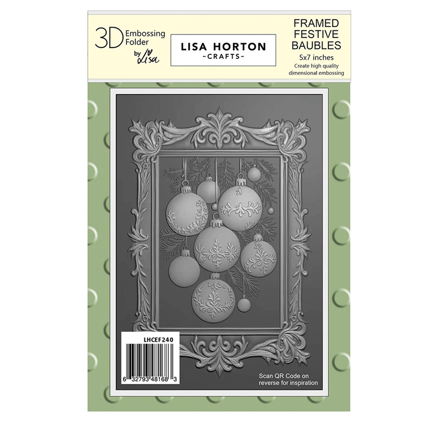 Lisa Horton Crafts Embossing Folder 5"X7"-Framed Festive Baubles