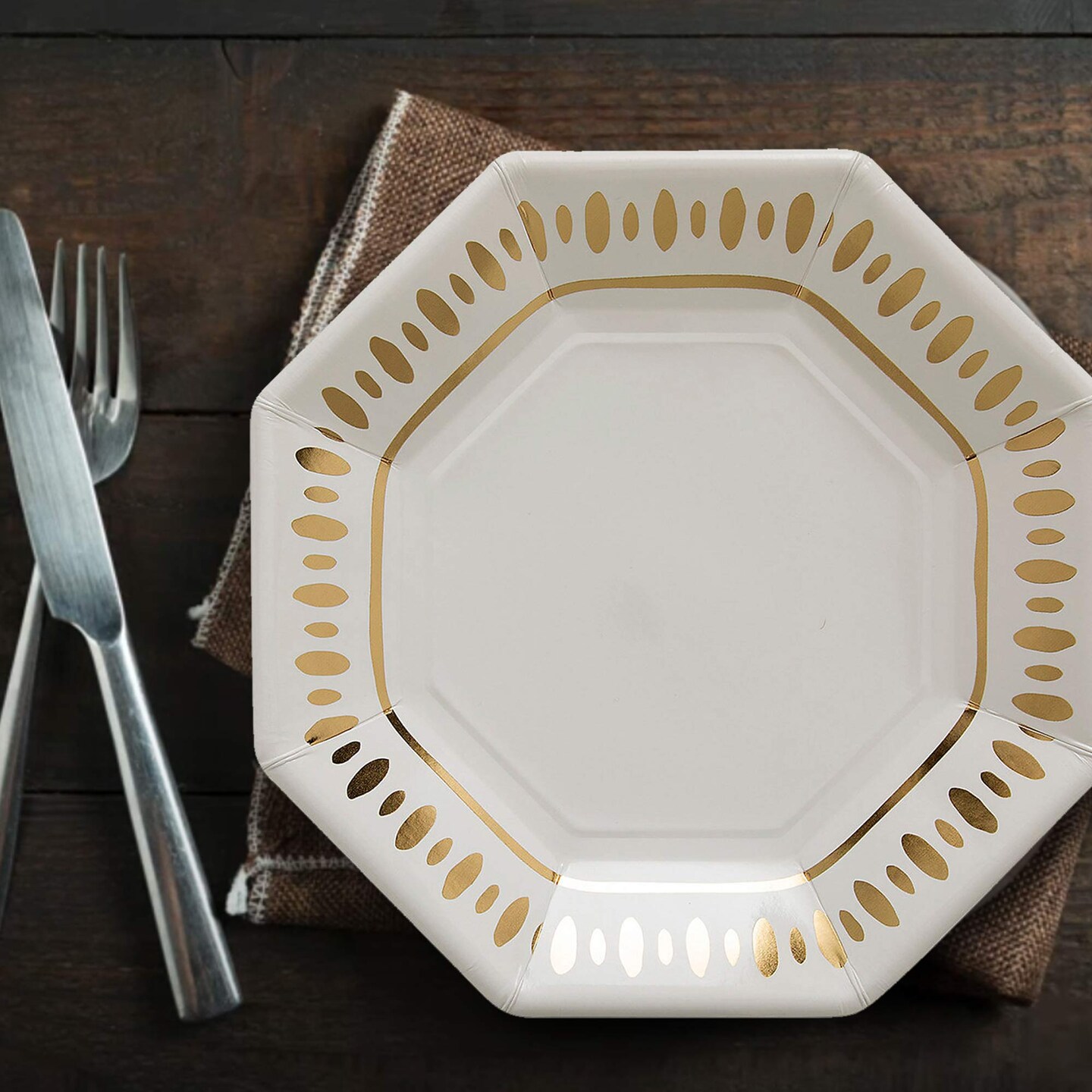 8 Count White & Gold Party Paper Dinner Plates 9" Elegant Disposable Dinner Plates